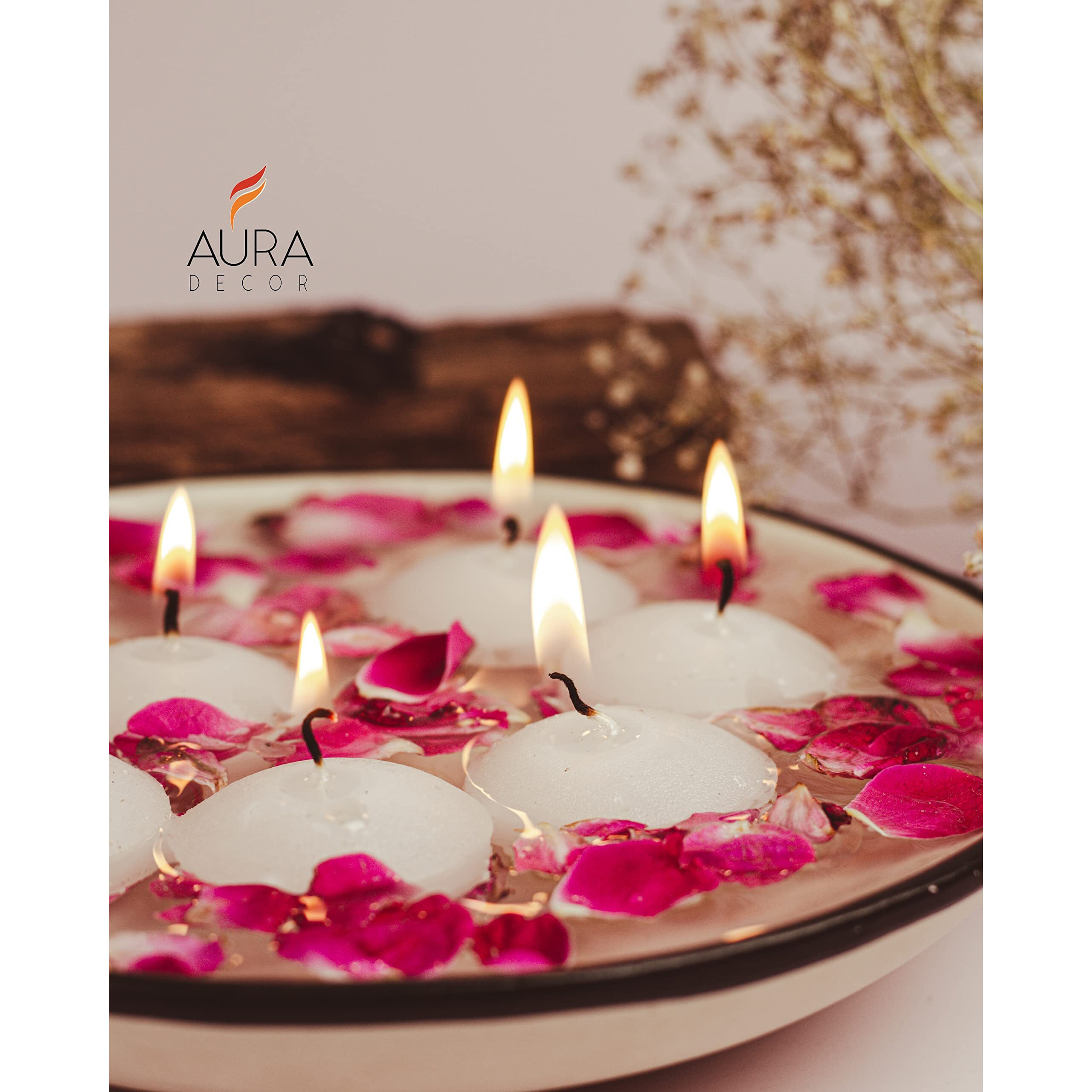 Aura Decor Nuggets Floating Candles Unscented White Water Floating Candle (5cm x 3cm x 3cm) (Burning Time 5 Hours) (Pack of 60)