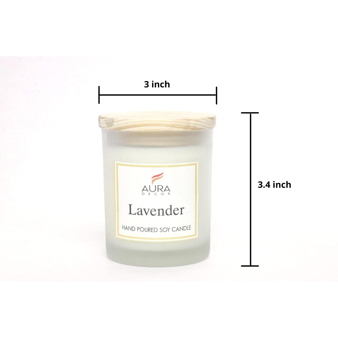 AuraDecor Hand Poured Fragrance Soy Wax Glass Candle 150 gm (with Wooden Lid & Comes in a Gift Box) | 100% Organic Wax Candle with Essential Oils (Frosted_Lavender)
