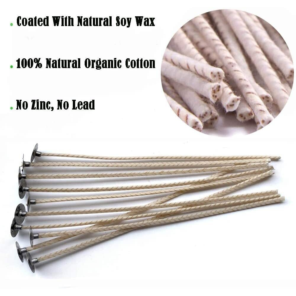 AuraDecor Eco, Braided Wicks for Candle Making for Soy Candles, Eco 6inch Pretabbed Wicks, Cotton & Paper Wicks for Candle Making (500)