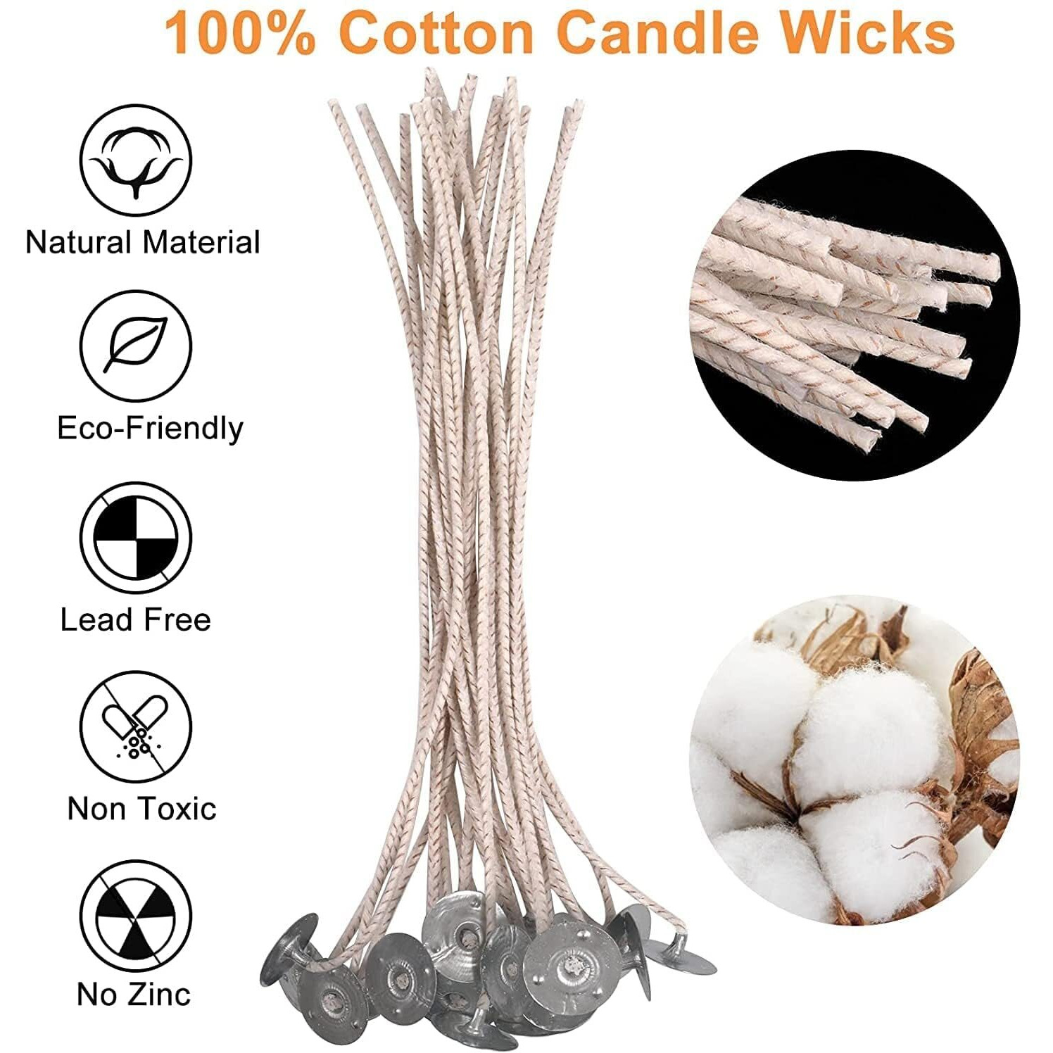 AuraDecor Eco, Braided Wicks for Candle Making for Soy Candles, Eco 6inch Pretabbed Wicks, Cotton & Paper Wicks for Candle Making (150)