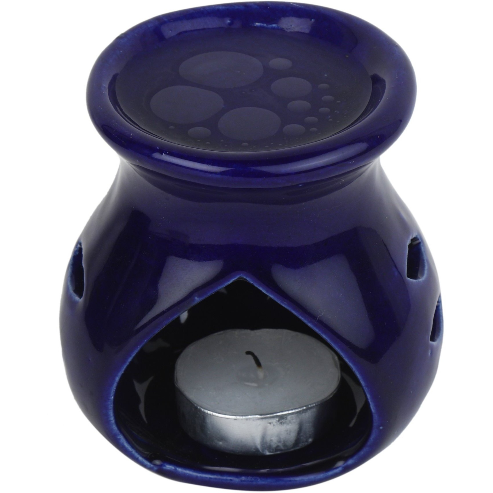 Pure Source India Ceramic Regular 10 Ml Lavender Aroma and 4 Tea Light Candle (Dark Blue, Oil Burner Set)