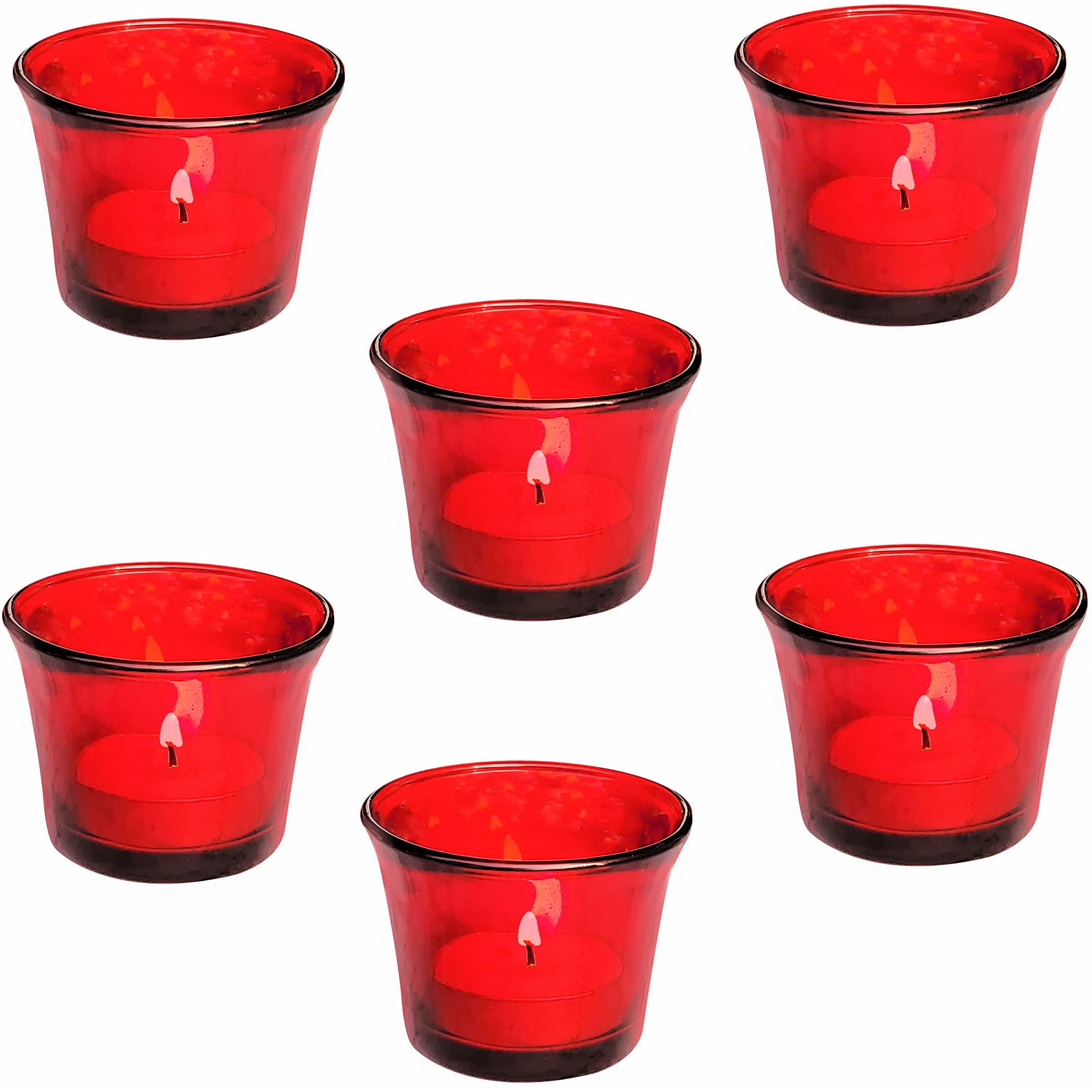 Pure Source India Glass Votive Tealight Candle Holders - Living Room Side Table Home Decoration (Glass, Pack of 6, Red)