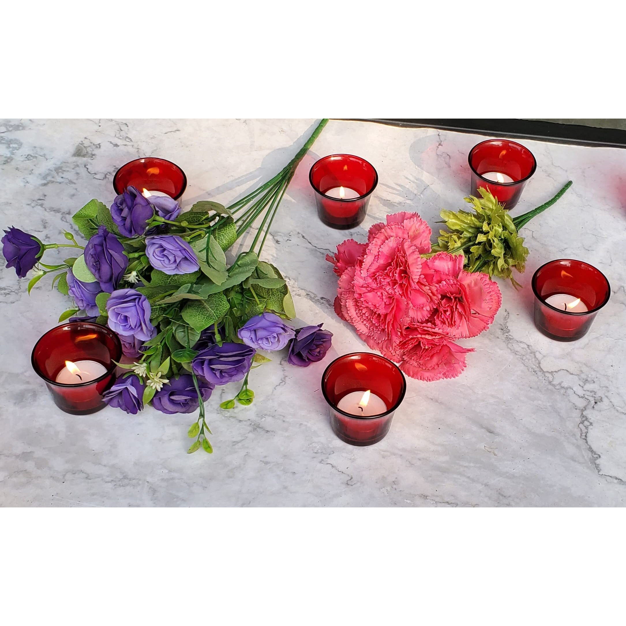 Pure Source India Glass Votive Tealight Candle Holders - Living Room Side Table Home Decoration (Glass, Pack of 6, Red)