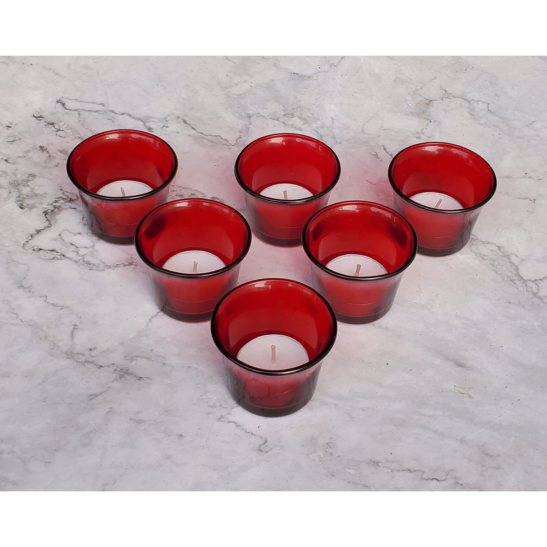 Pure Source India Glass Votive Tealight Candle Holders - Living Room Side Table Home Decoration (Glass, Pack of 6, Red)