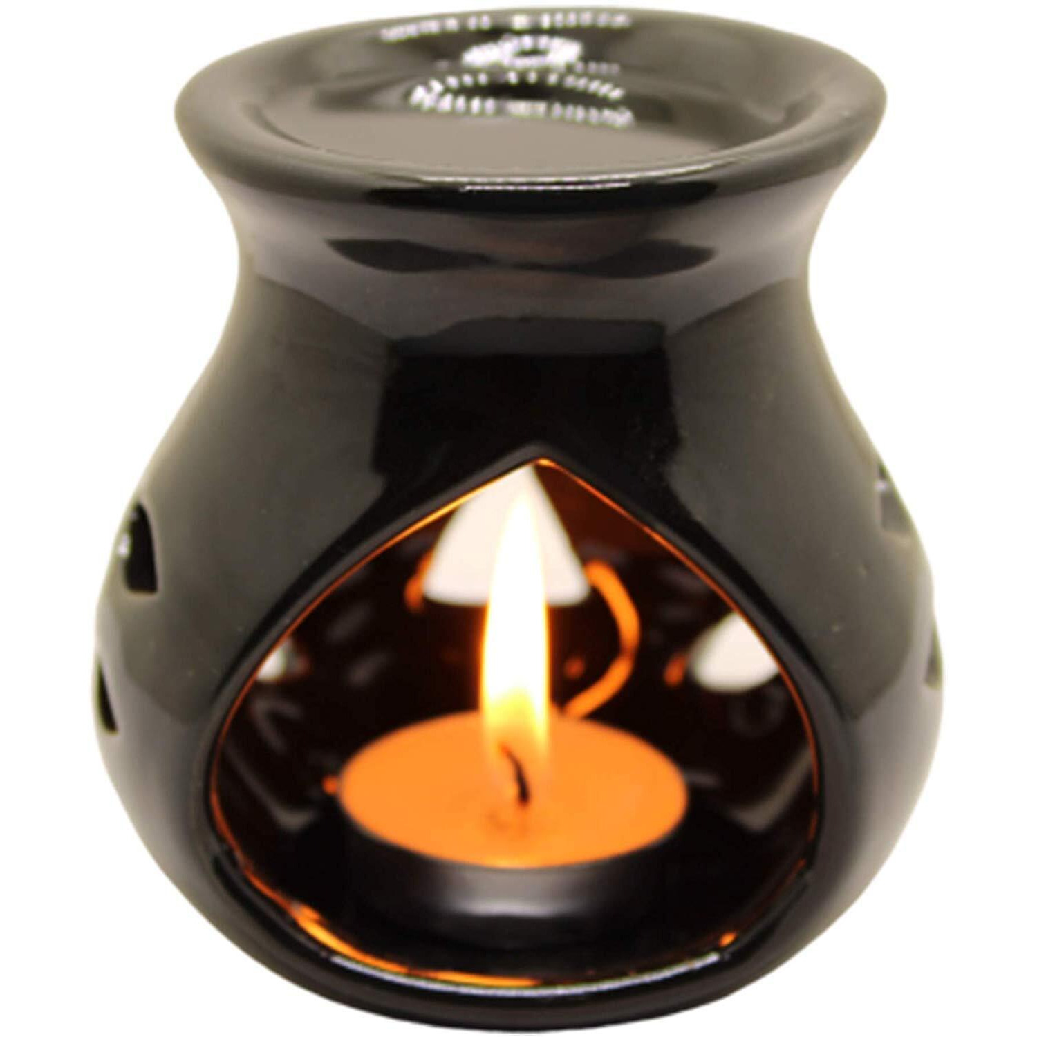 KC Kullicraft Black Ceramic Aroma Diffuser Oil Burner Clay Lamp Wax Warmer Tea Light Holder for Home Dcor (Free 1 Candle Tea Light)
