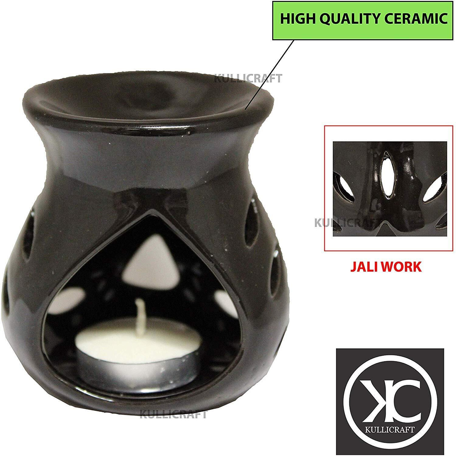 KC Kullicraft Black Ceramic Aroma Diffuser Oil Burner Clay Lamp Wax Warmer Tea Light Holder for Home Dcor (Free 1 Candle Tea Light)