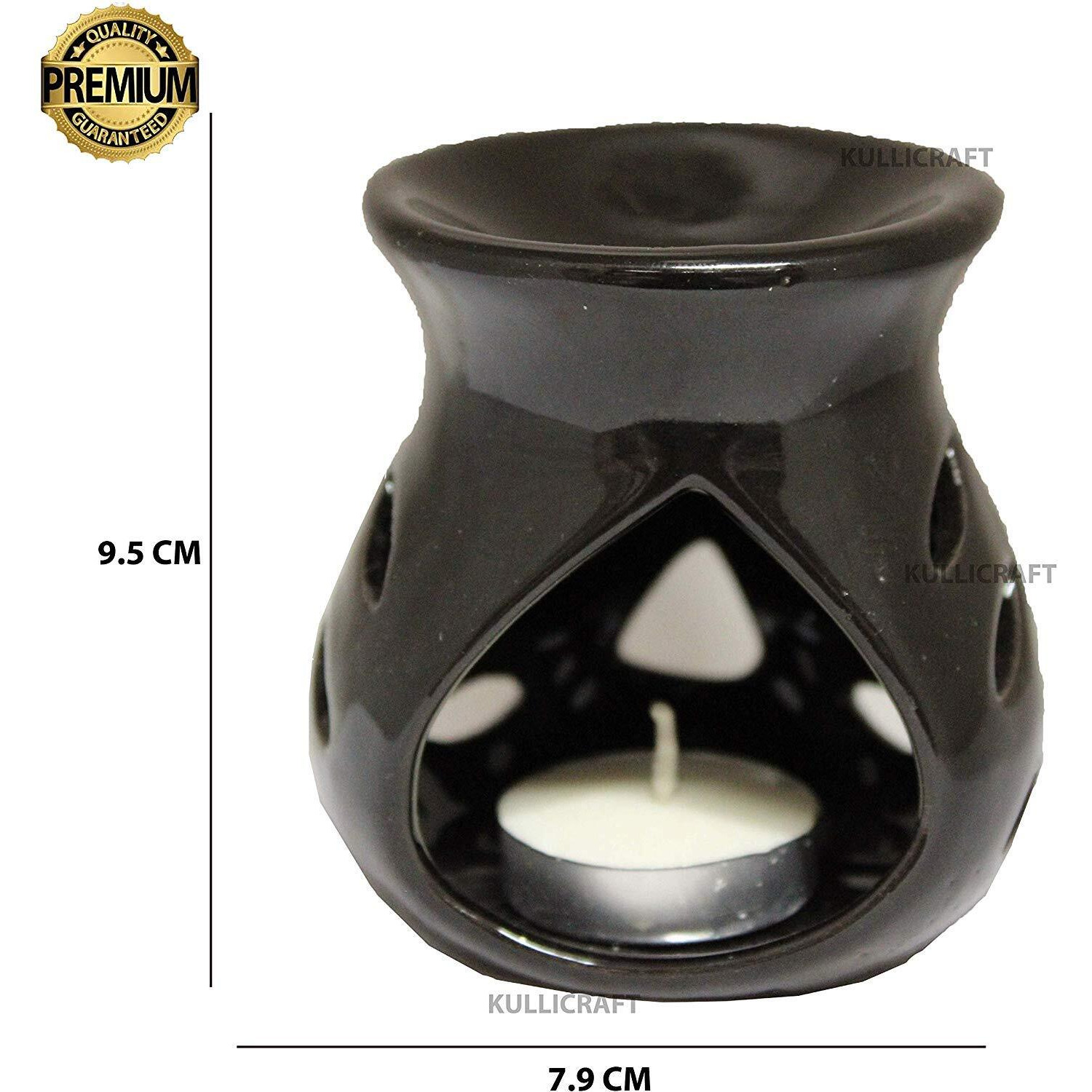 KC Kullicraft Black Ceramic Aroma Diffuser Oil Burner Clay Lamp Wax Warmer Tea Light Holder for Home Dcor (Free 1 Candle Tea Light)
