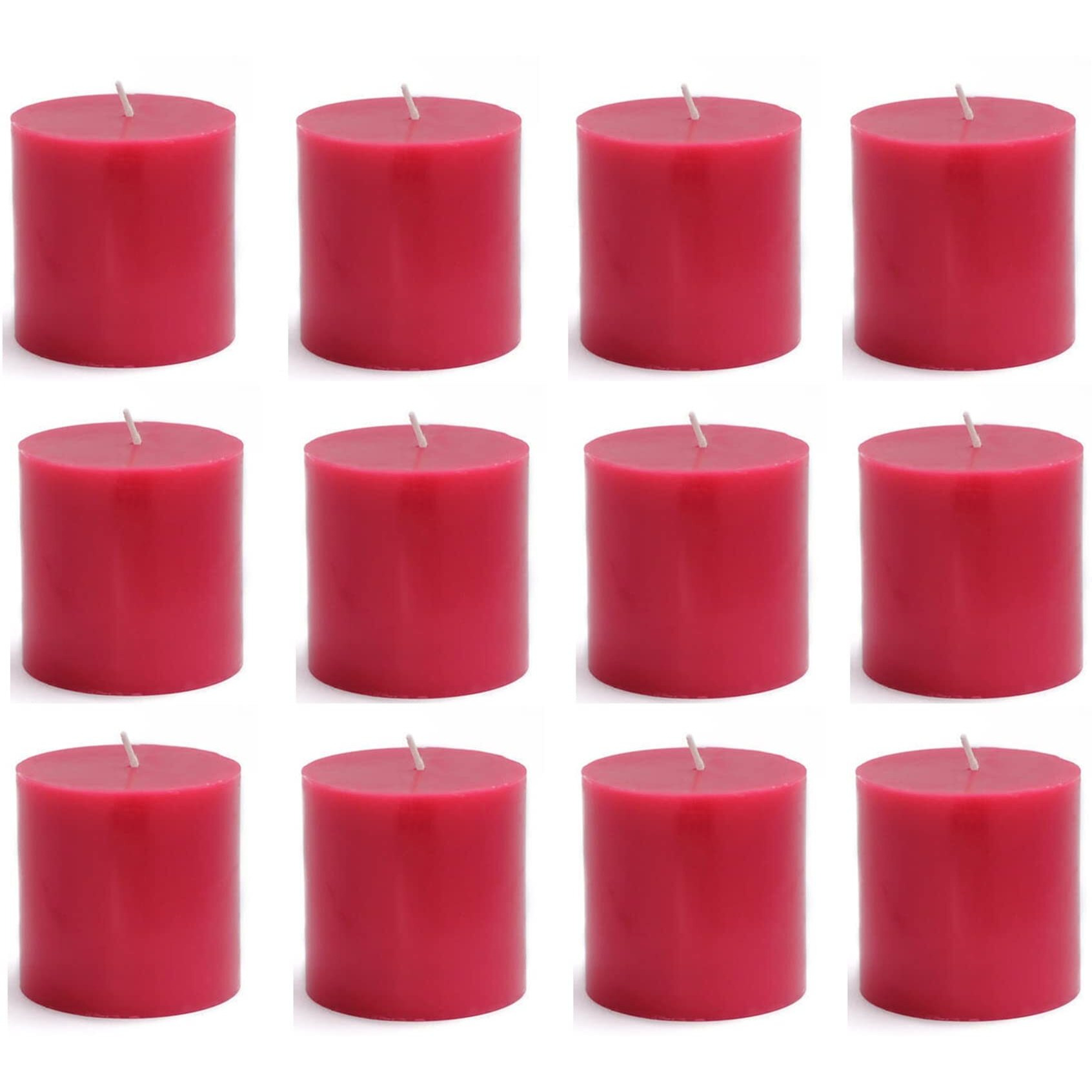 AuraDecor Unscented Red Pillar Candle | 2x2 Inch Size || Smokeless & Dripless Candle || 10 Hours Burning Time || Decoration, Best Gift, Celebration & Everyday use (Red, Pack of 12)