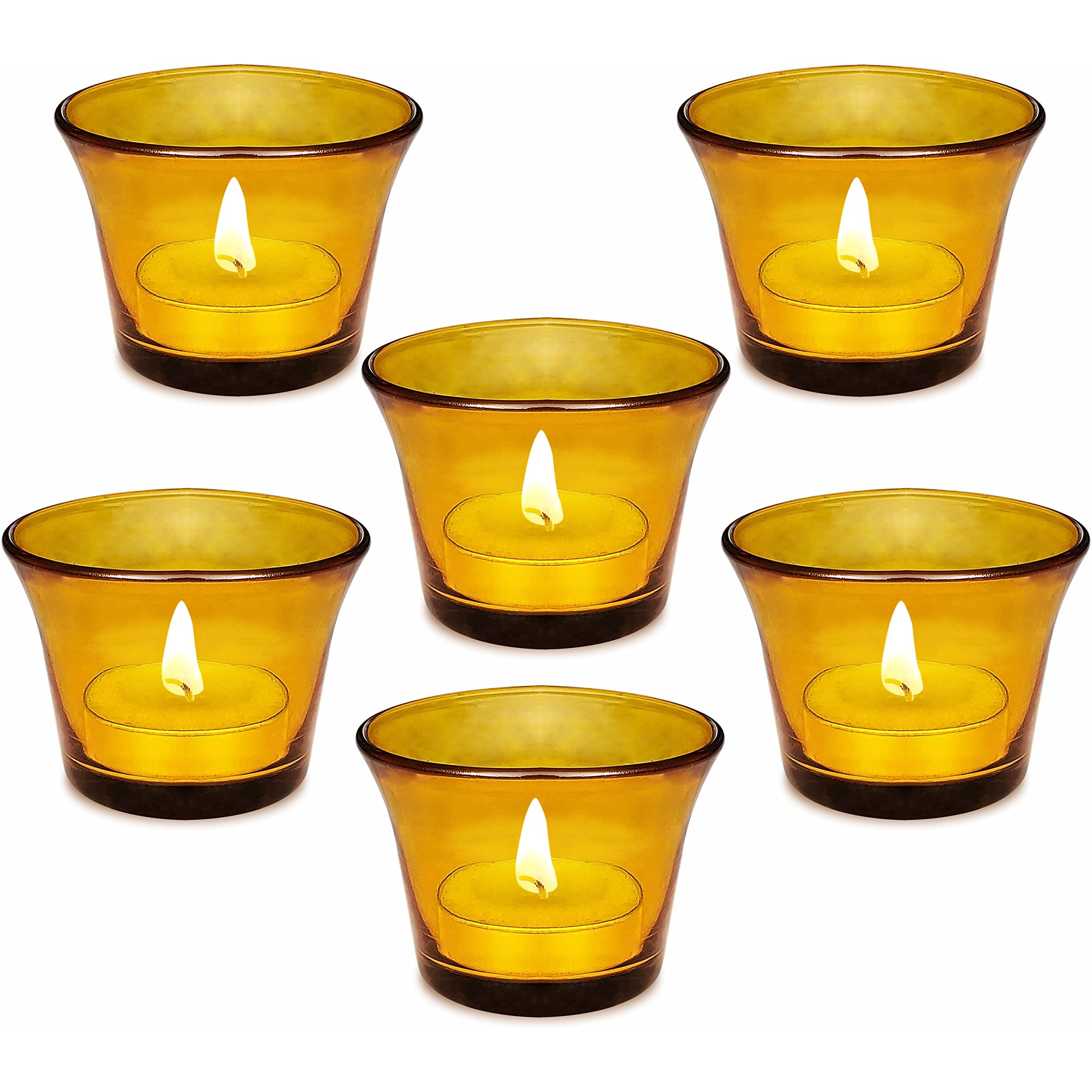 Pure Source India Glass Votive Tealight Candle Holders - Living Room Side Table Home Decoration (Glass, Pack of 6, Yellow)