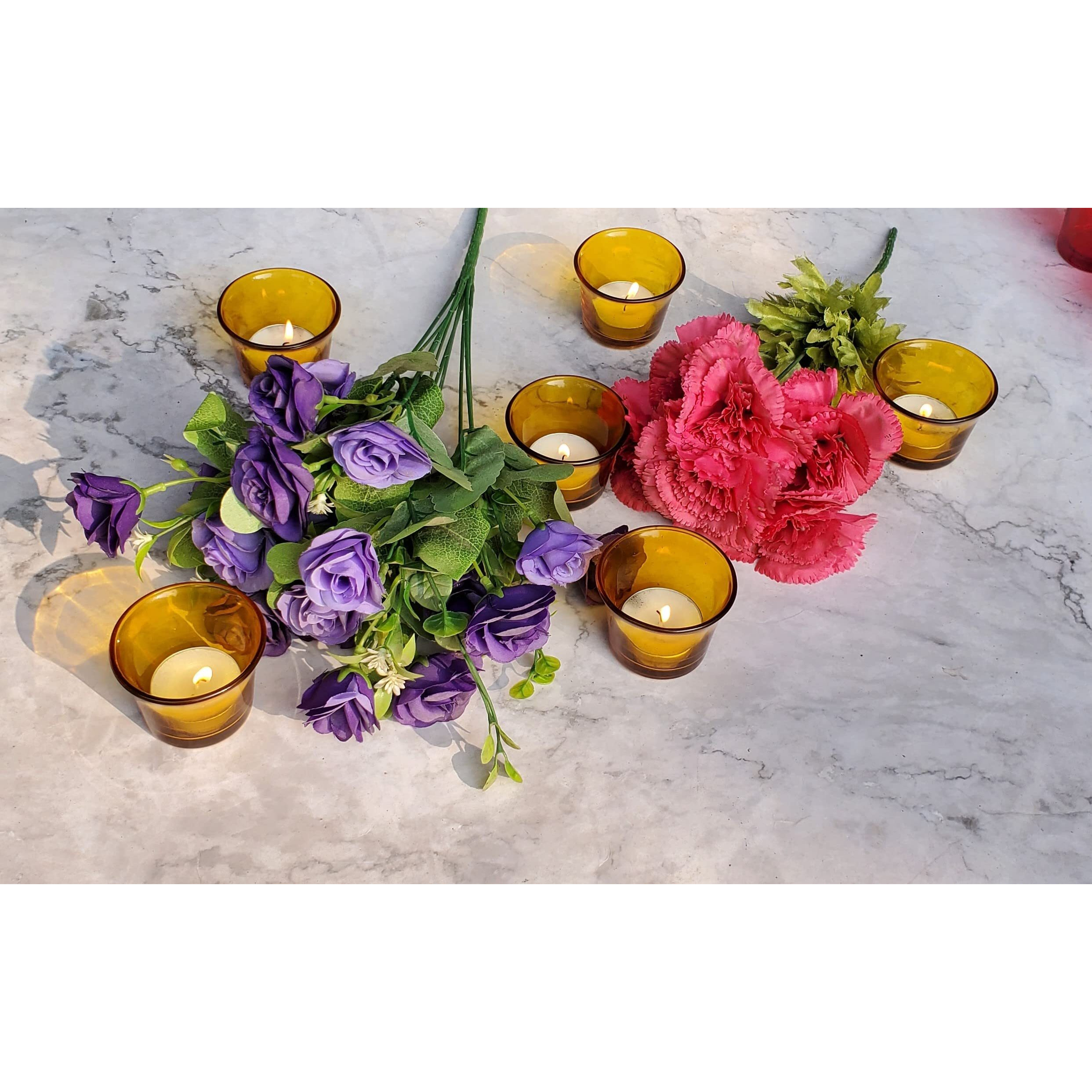 Pure Source India Glass Votive Tealight Candle Holders - Living Room Side Table Home Decoration (Glass, Pack of 6, Yellow)