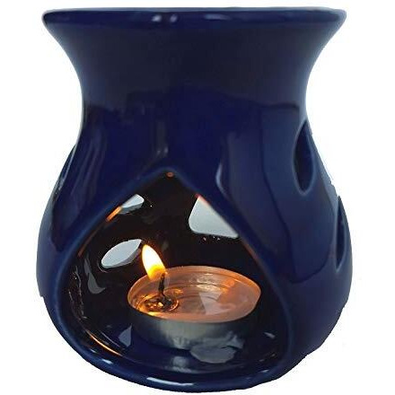 Mkd2 Rise Ceramic Candle Operated Aroma Burner Oil Diffuser Lamp (White & Blue) -Set of 2