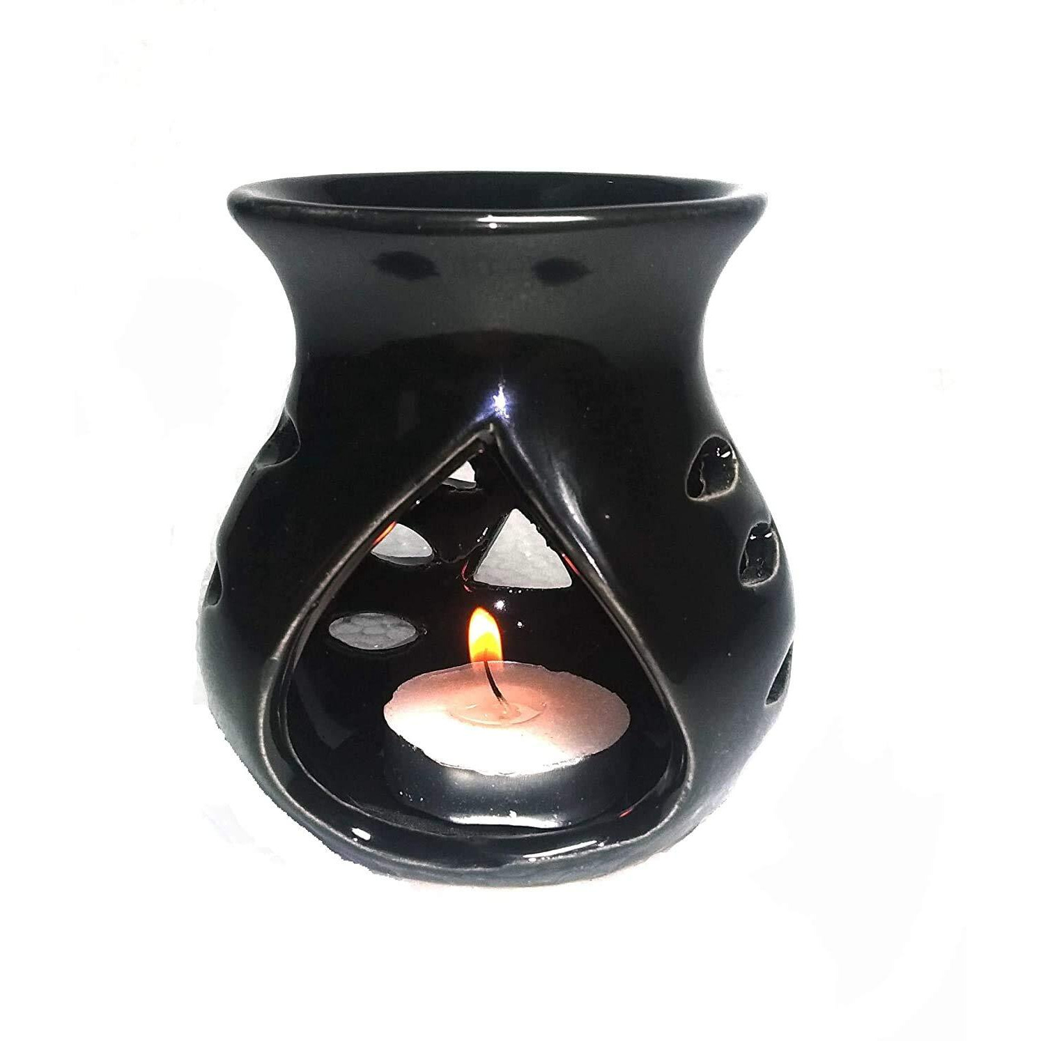 Mkd2 Rise Ceramic Clay Candle Operated Aroma Burner Oil Diffuser Lamp (Blue & Black) -Set of 2