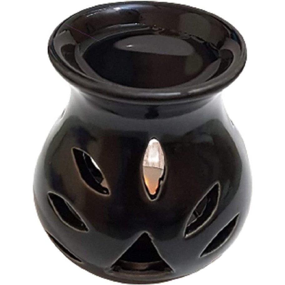 Mkd2 Rise Ceramic Clay Candle Operated Aroma Burner Oil Diffuser Lamp (Blue & Black) -Set of 2