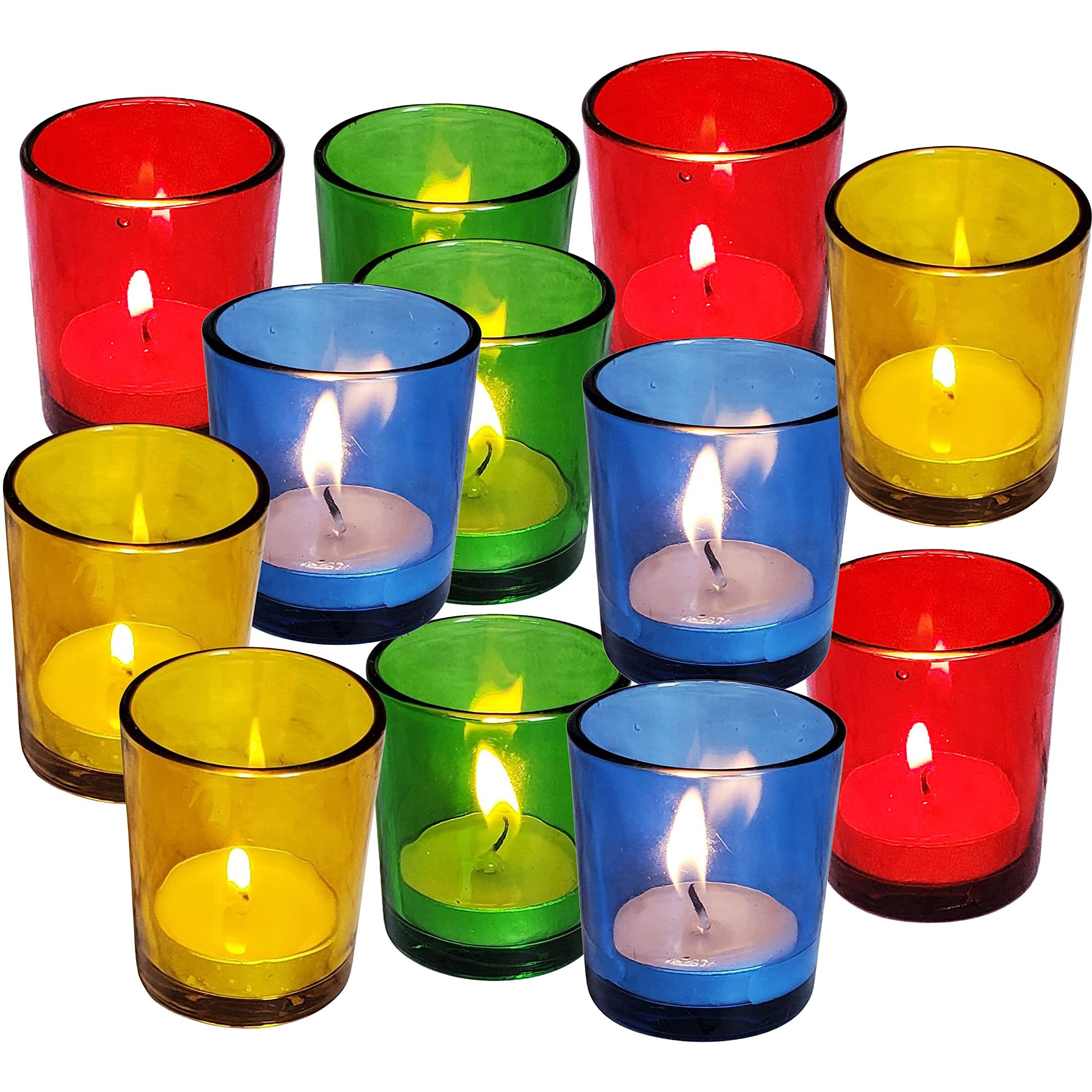 Pure Source India Multicolor Glass Votive Tealight Candle Holders - Living Room Side Table Home Decoration (Glass, Pack of 12