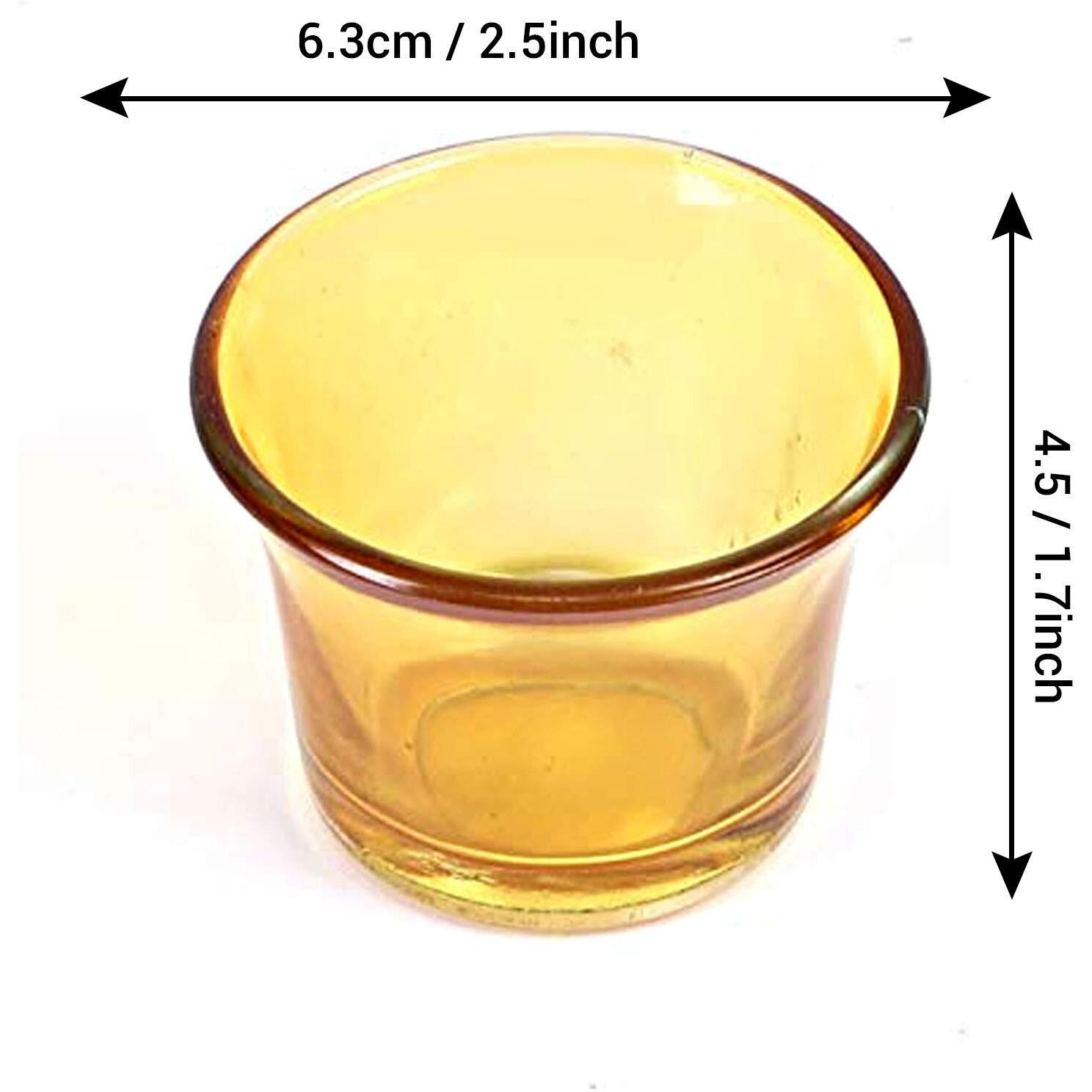 TIED RIBBONS Set of 6 Votive Glass Tealight Candle Holders Glass Votive - Christmas Decorations Items for Home Decor Dining Table Restaurant and Xmas Gifts (Glass, Yellow, 6.3 Cm X 4.5 Cm)