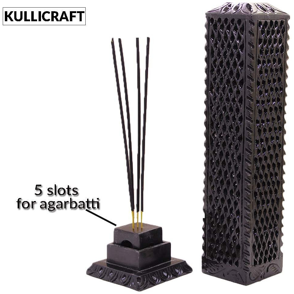 KC KULLICRAFT Marble Incense Stick Holder Agarbatti Stand Candle Burner/Handmade Black Carving Soapstone for Home Decor(Square)