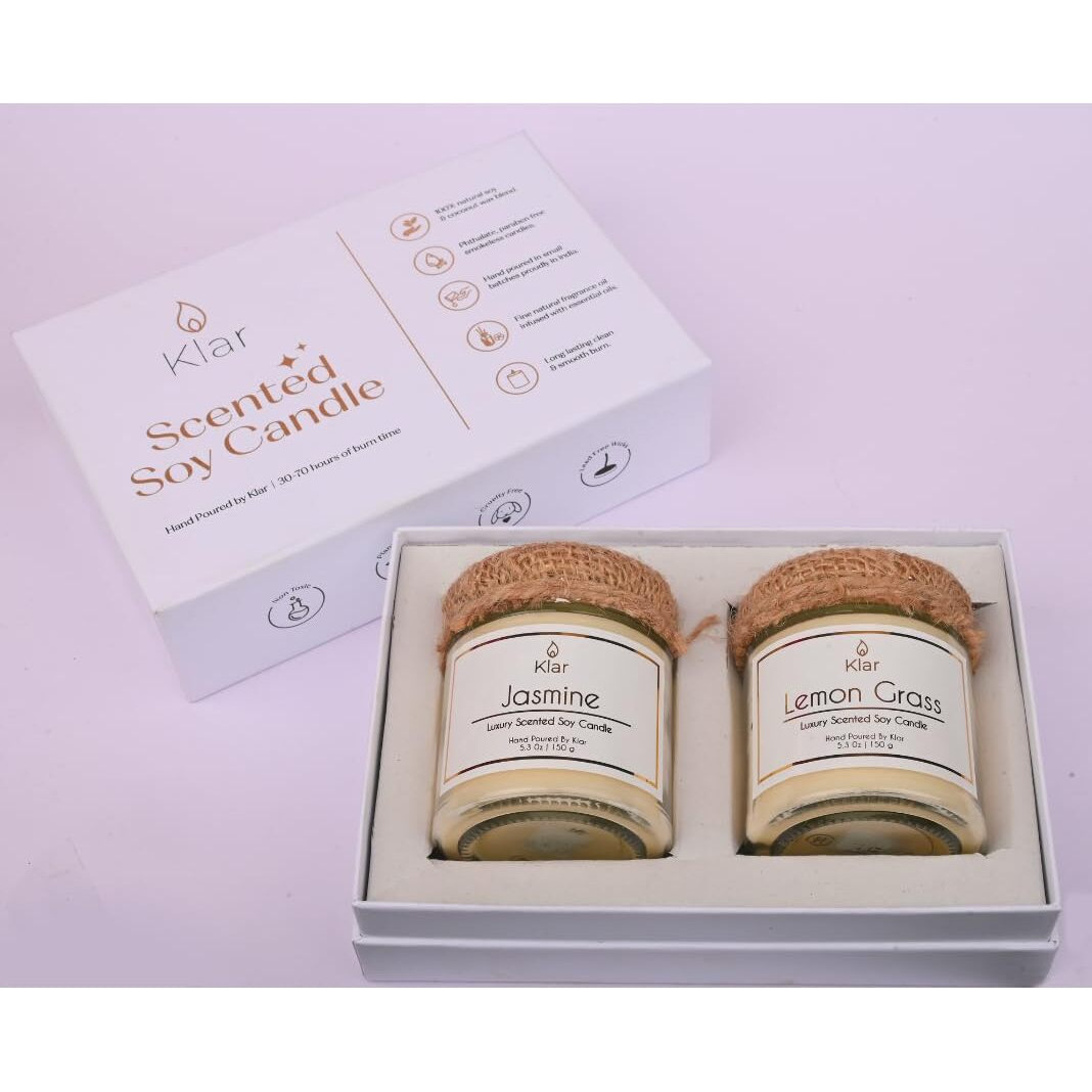 Luxury Scented Soy Candle Basics Duo - Gift Set (Lemon Grass & Jasmine)