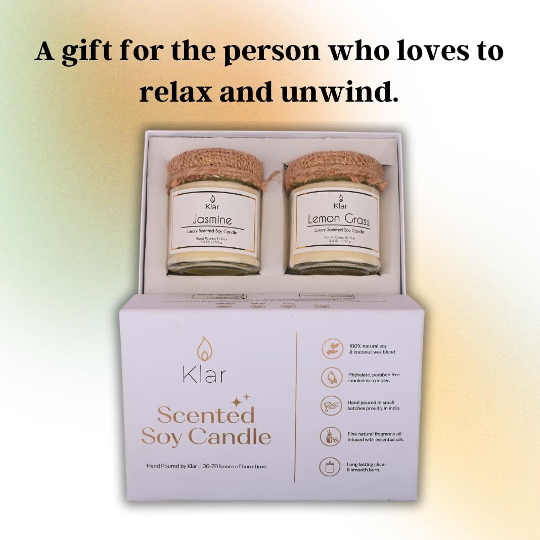 Luxury Scented Soy Candle Basics Duo - Gift Set (Lemon Grass & Jasmine)