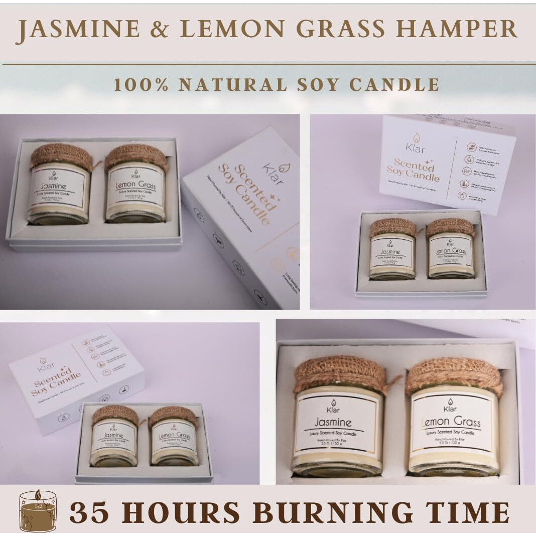 Luxury Scented Soy Candle Basics Duo - Gift Set (Lemon Grass & Jasmine)