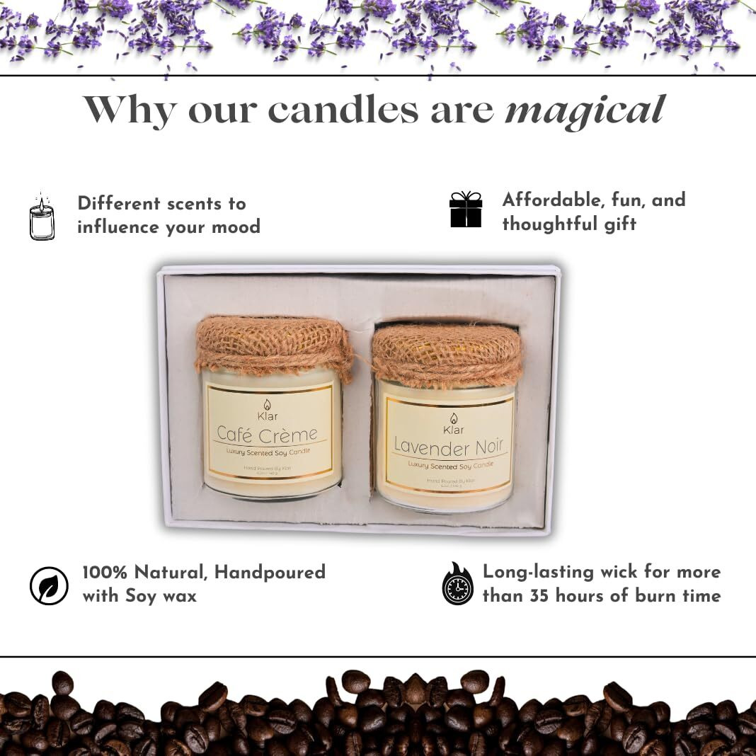 Lavender Noir & Cafe Creme Soy wax Scented candle (Pack of 2)
