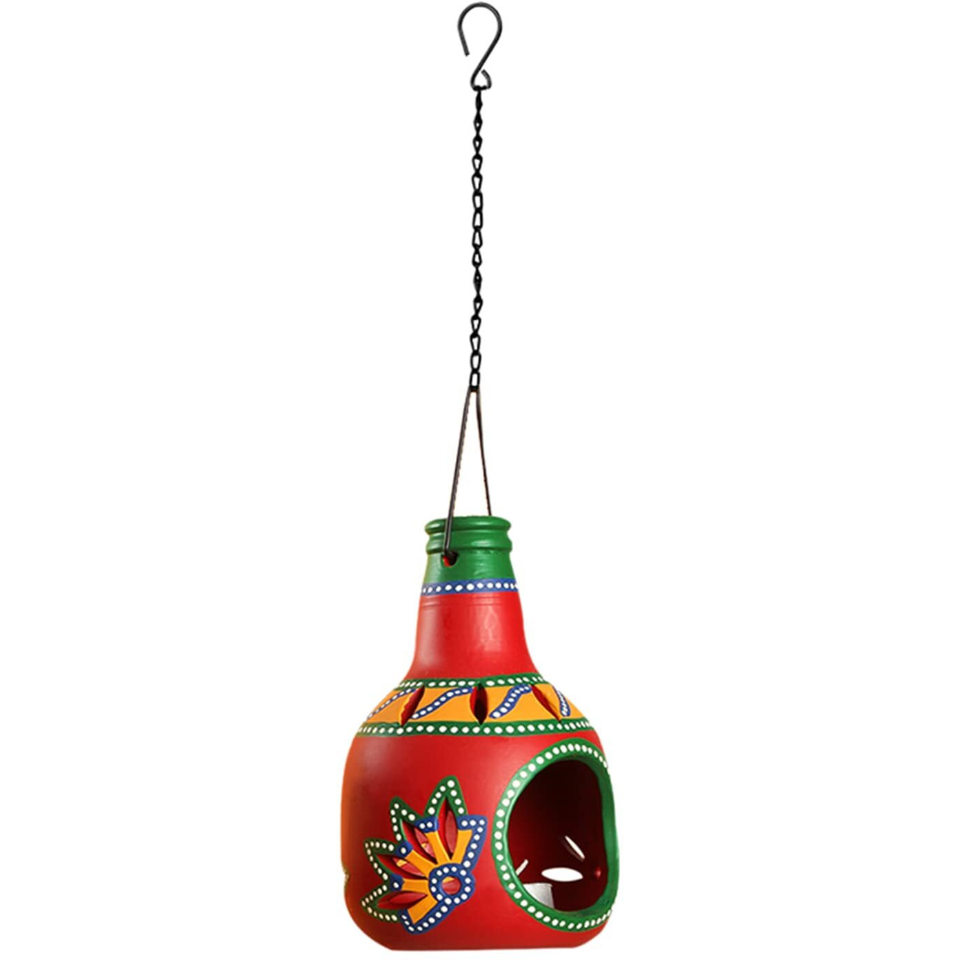 ExclusiveLane The Earthern Bottle Living Room Decorative Terracotta Hanging Tealight Votive Candle Holder (Red) (EL-008-114)