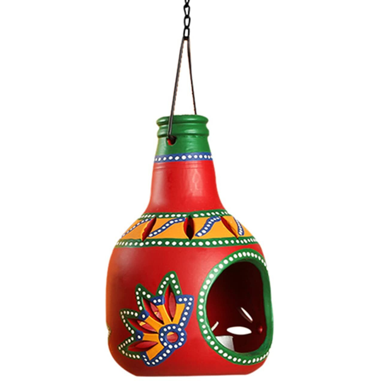 ExclusiveLane The Earthern Bottle Living Room Decorative Terracotta Hanging Tealight Votive Candle Holder (Red) (EL-008-114)