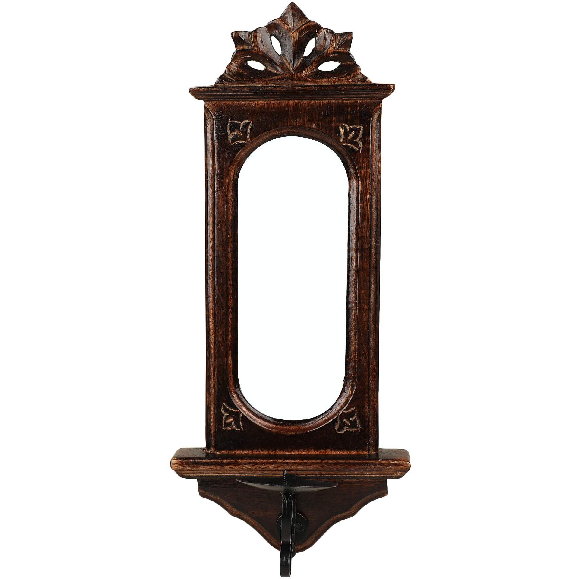 Karigar Creations Jharokha Mirror Reflection Candle Holder Home Decor Items Wall Mirror for Living Room Decorative Items Entry Door Decoration 17x7 Inch Brown