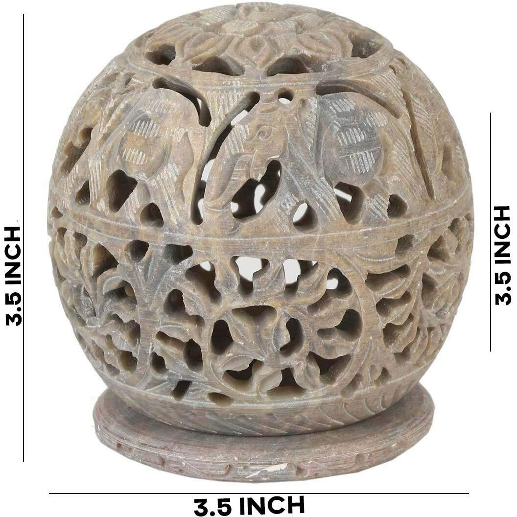 KC KULLICRAFT Soapstone Elephant Carving Round Tea Light Candle Holder With Candle, Pack of 1
