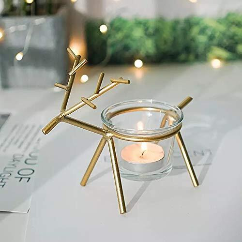 Quace Christmas Reindeer Candle Tealight Holders Pack of 2 (Black, Gold), Metal