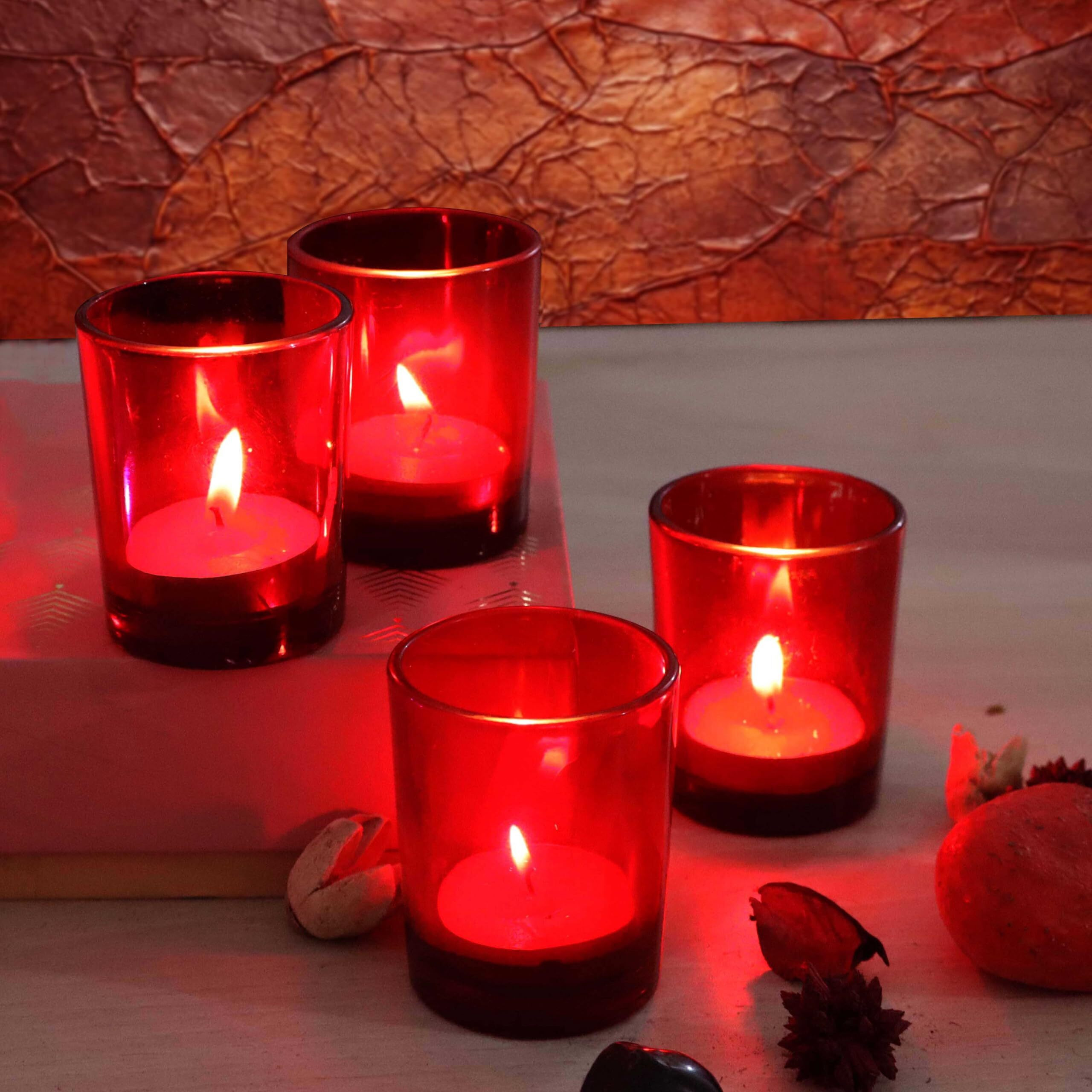 Pure Source India Glass Votive Tealight Candle Holders - Living Room Side Table Home Decoration (Glass, Pack of 6, Red)