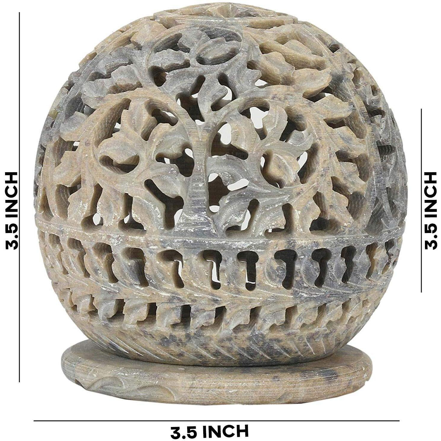 KC KULLICRAFT Soapstone Elephant Carving Round Tea Light Candle Holder With Candle, Pack of 1
