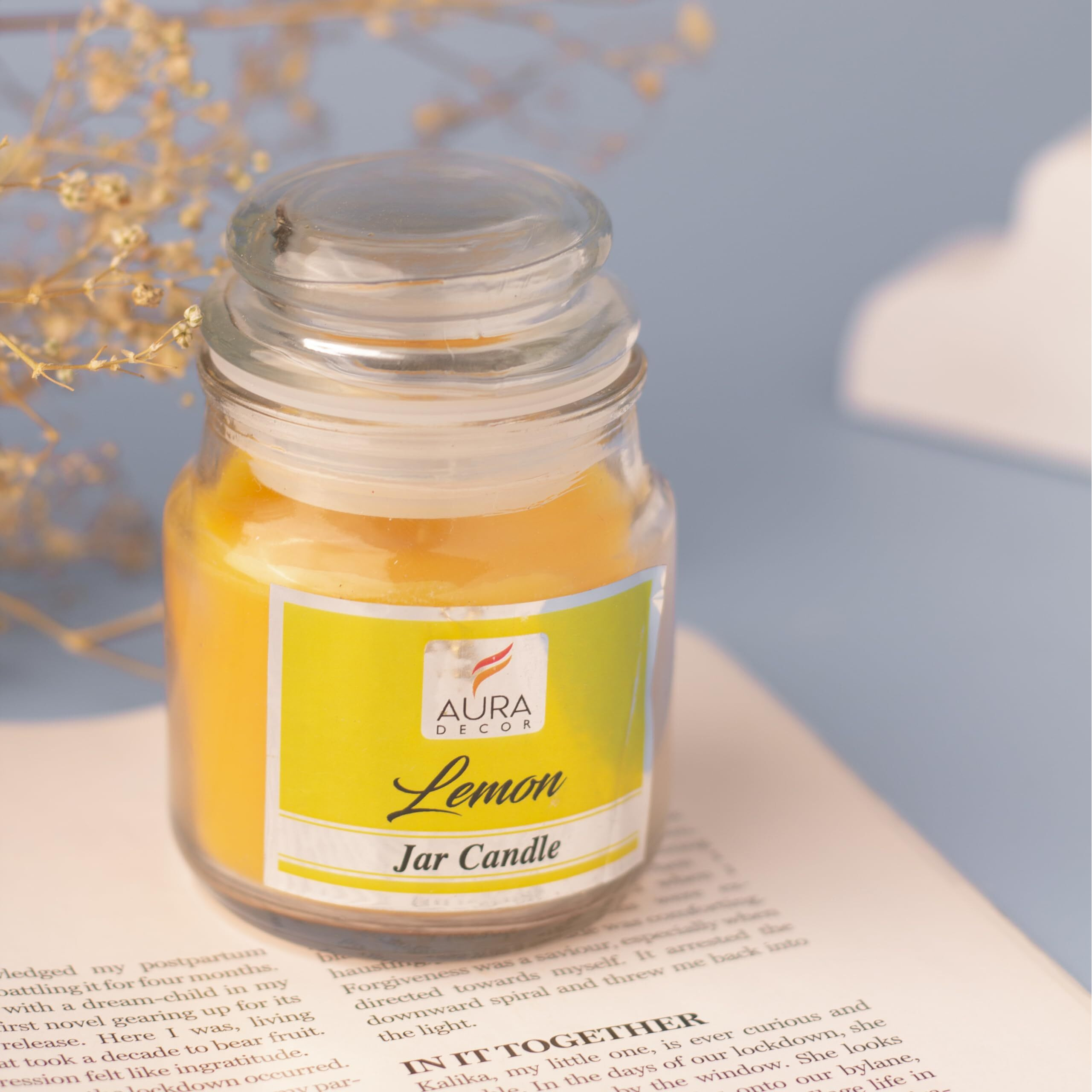 AuraDecor Highly Fragrance Home Decor Scented Jar Candle || Aromatherapy || Spa || Long Burning ||Cookie Jar Candle || Aroma Candles (Lemon, Pack of 1)