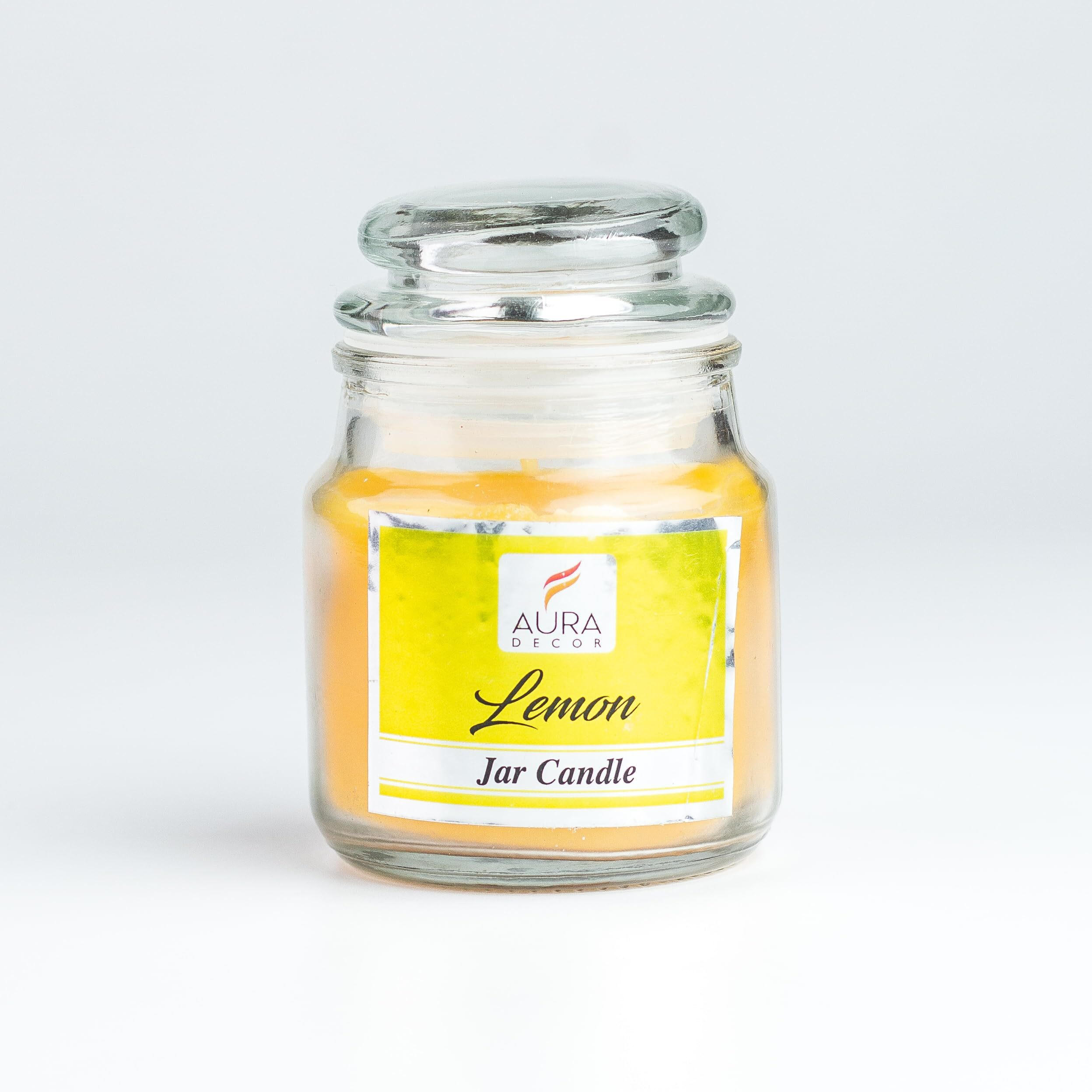 AuraDecor Highly Fragrance Home Decor Scented Jar Candle || Aromatherapy || Spa || Long Burning ||Cookie Jar Candle || Aroma Candles (Lemon, Pack of 1)