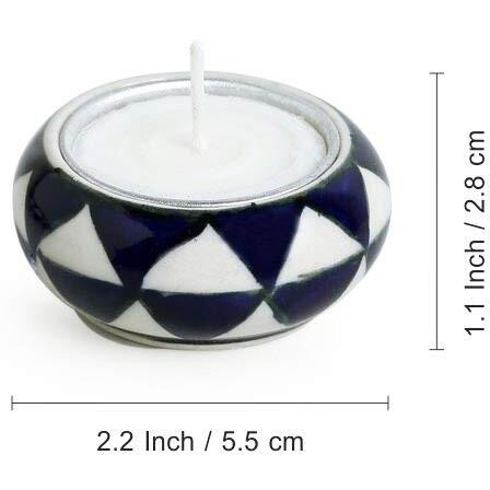 ExclusiveLane Shimmering Mughals Geometric Hand-Painted Ceramic Tea Light Holders (Set of 6) for Home Decor Votive Tealight Holder T Lite Candle Stand for Home Decoration (EL-008-216)