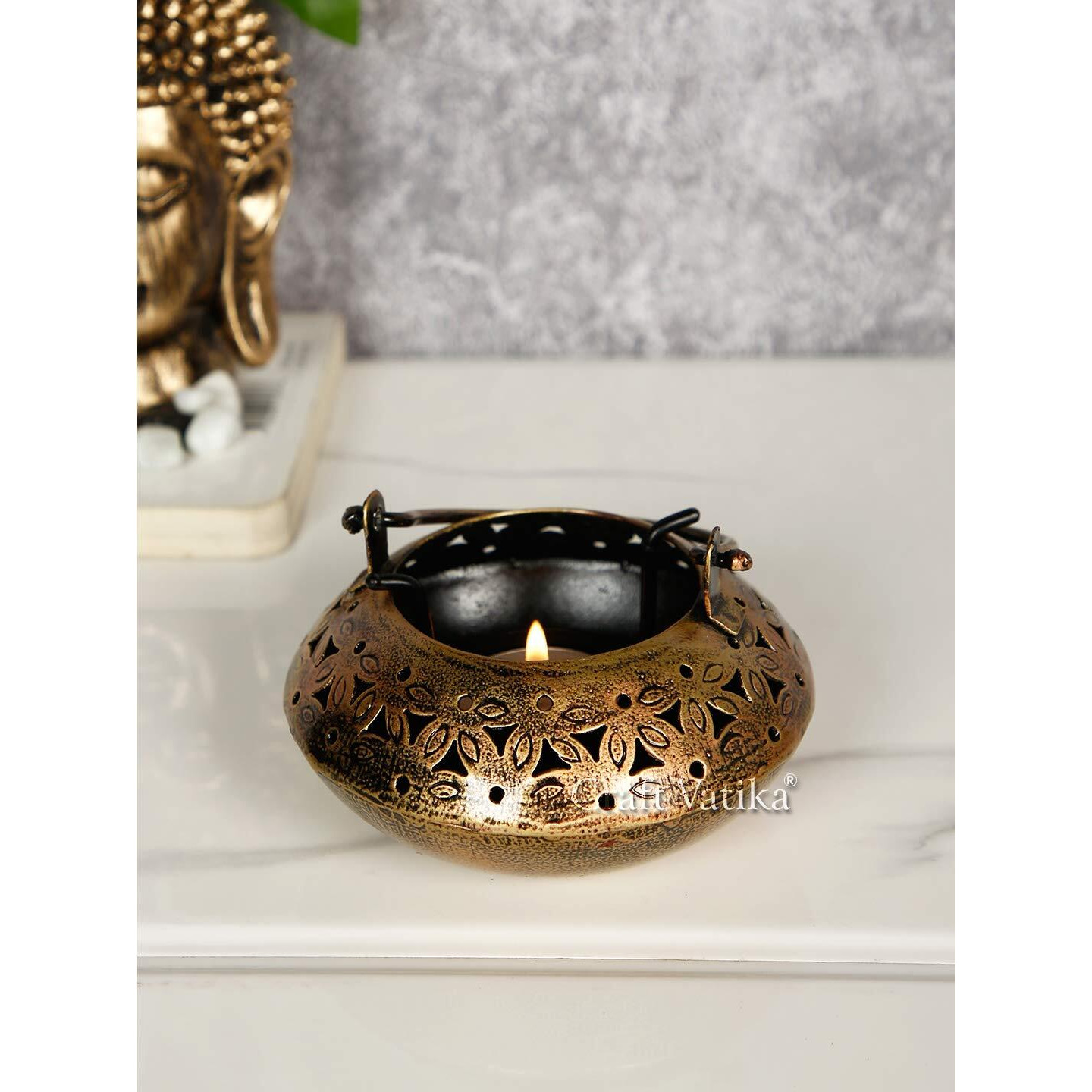 CraftVatika Metal Degchi Tealight Candle Holder Tea Light Candle Stand Holders Home Decoration Items for Living Room