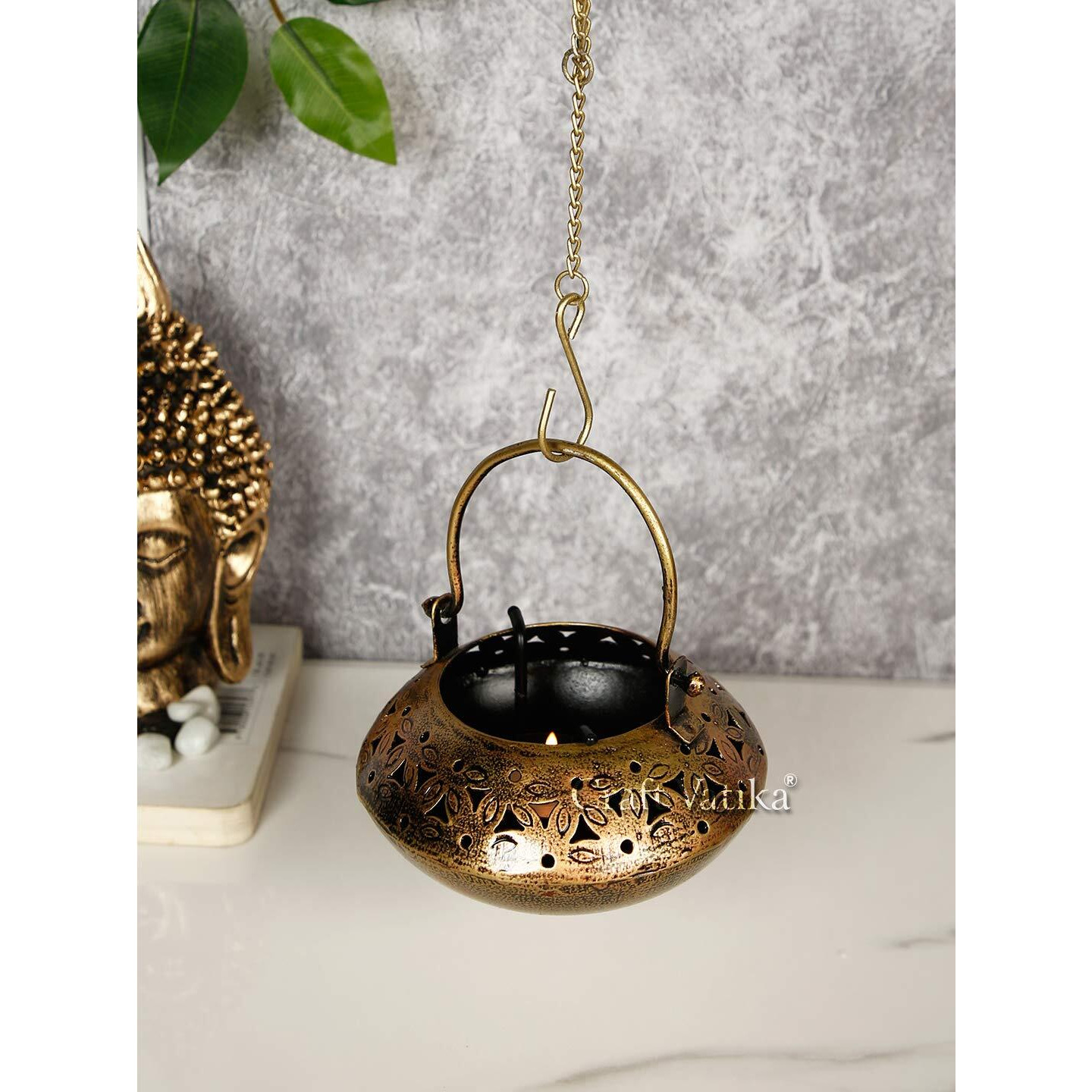 CraftVatika Metal Degchi Tealight Candle Holder Tea Light Candle Stand Holders Home Decoration Items for Living Room