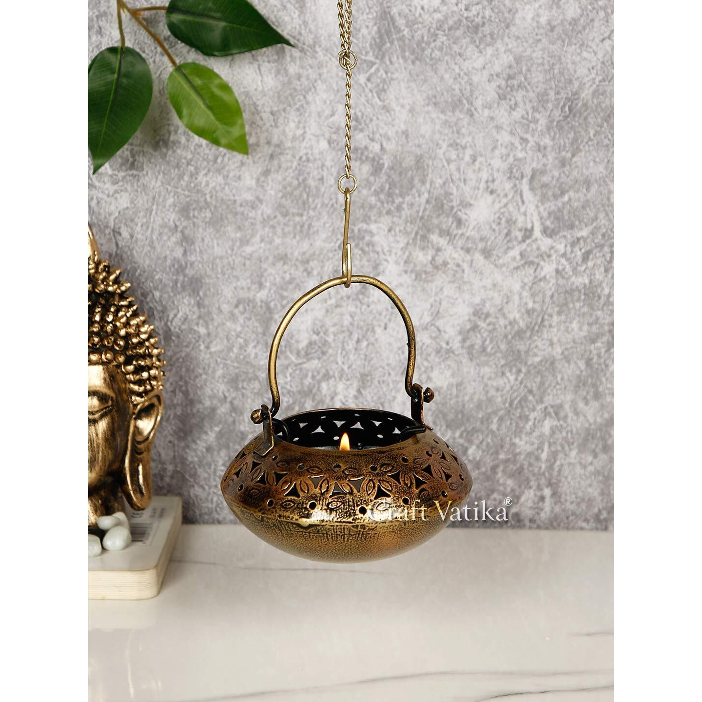 CraftVatika Metal Degchi Tealight Candle Holder Tea Light Candle Stand Holders Home Decoration Items for Living Room