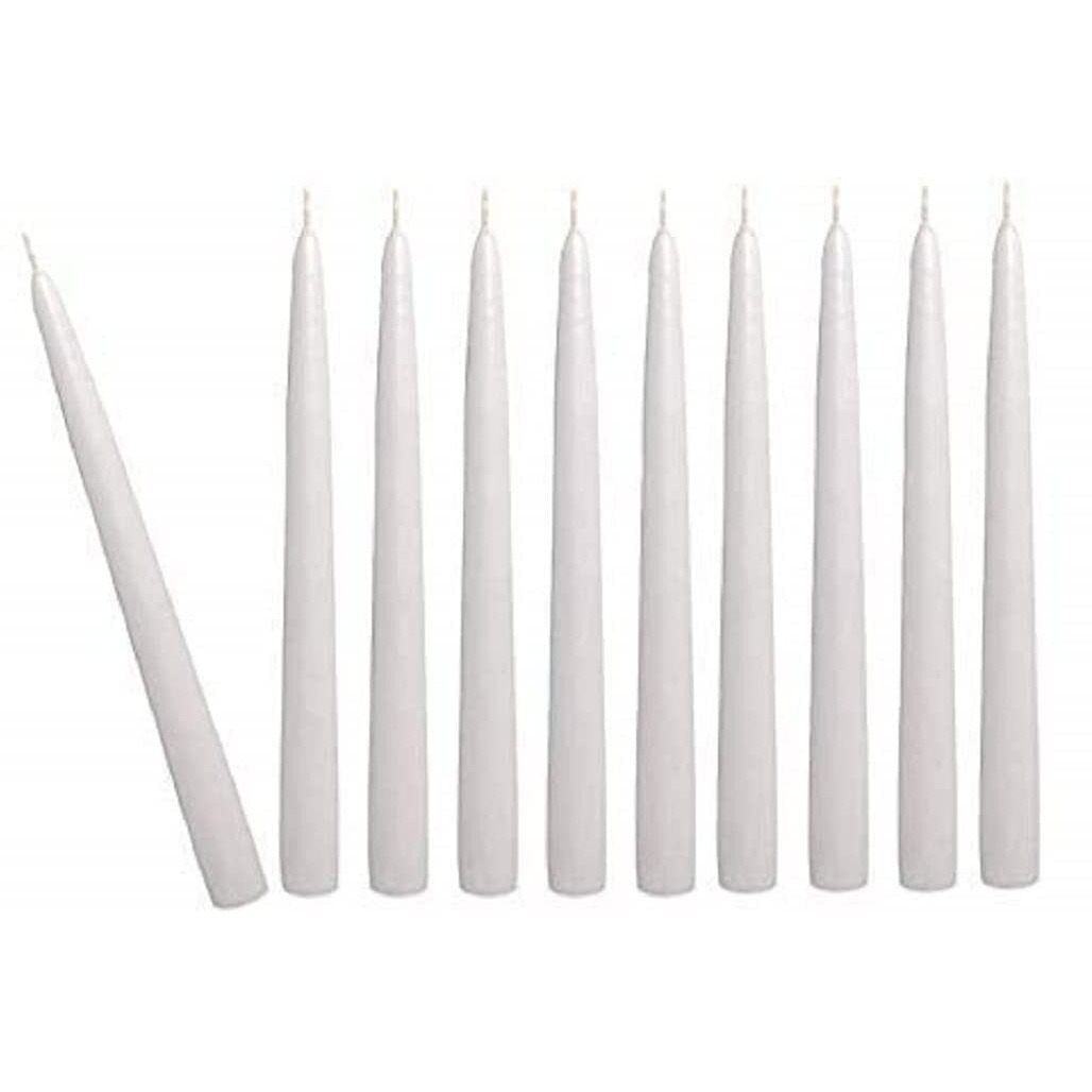 Kuber Selection Pack of 10 Pcs Premium Pure White Taper Candles 10 Inch, White Household Candle (10 Inch) (Pack of 10 Pcs)