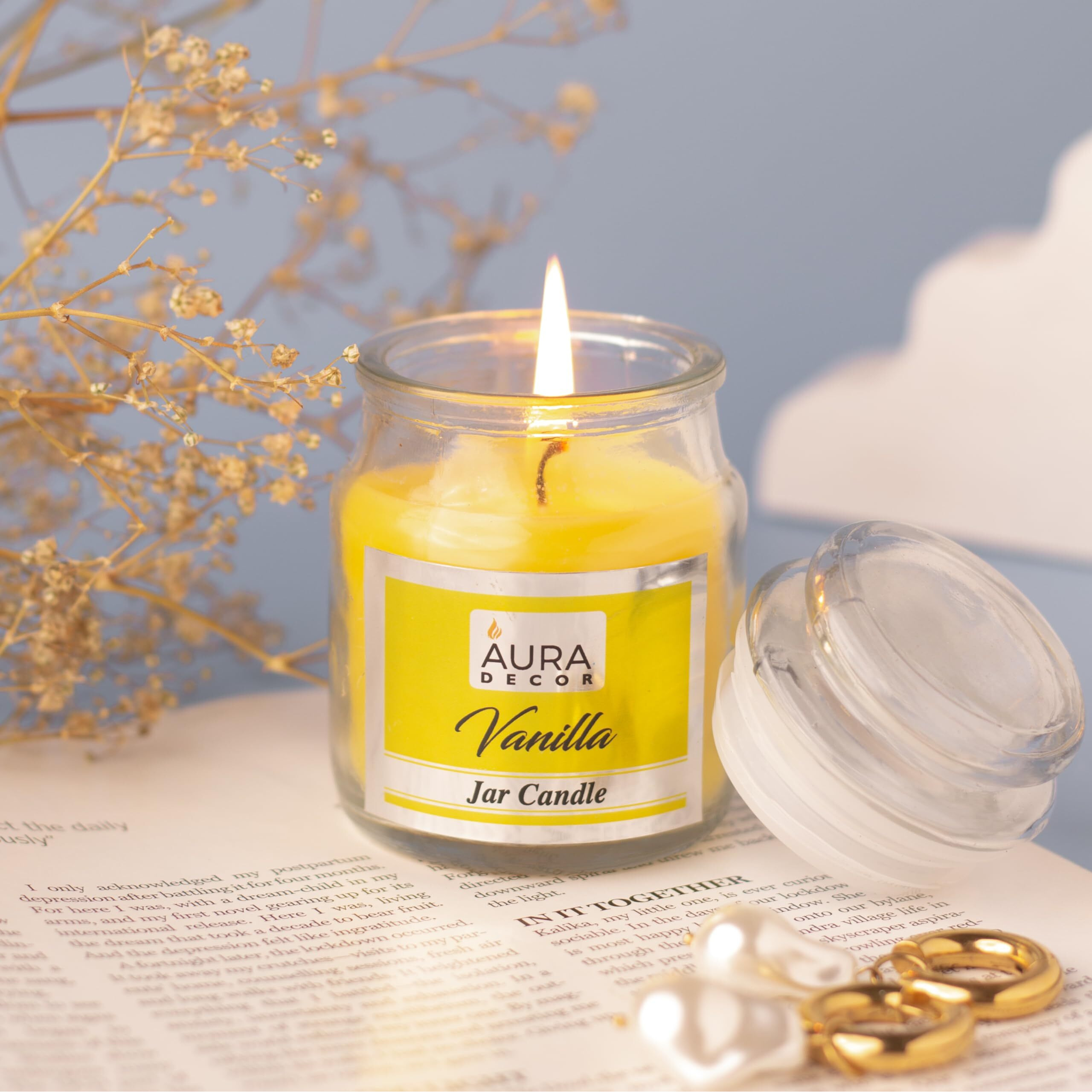 AuraDecor Highly Fragrance Home Decor Scented Jar Candle || Aromatherapy || Spa || Long Burning ||Cookie Jar Candle || Aroma Candles (Vanilla, Pack of 1)