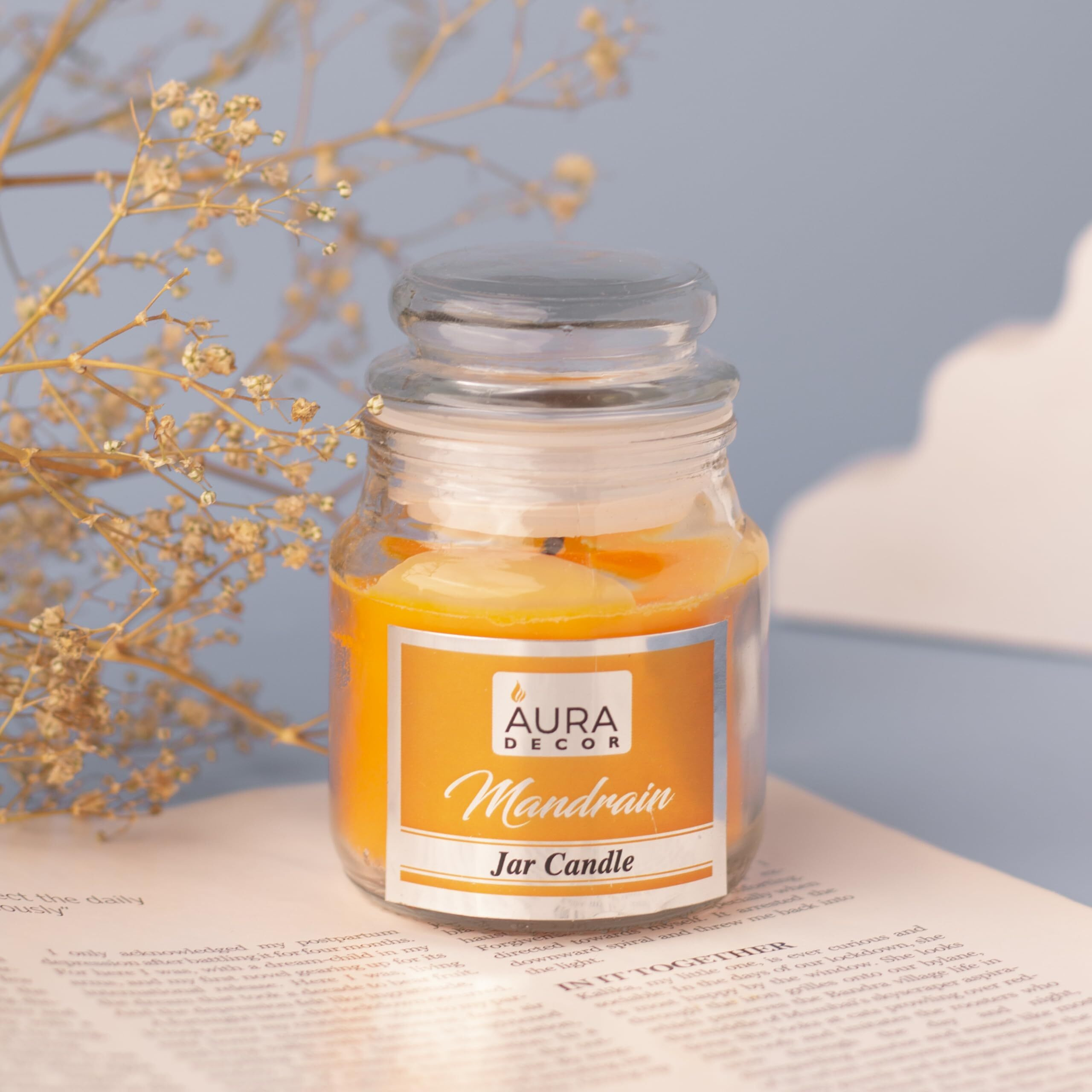AuraDecor Highly Fragrance Home Decor Scented Jar Candle || Aromatherapy || Spa || Long Burning ||Cookie Jar Candle || Aroma Candles (Mandarin, Pack of 2)