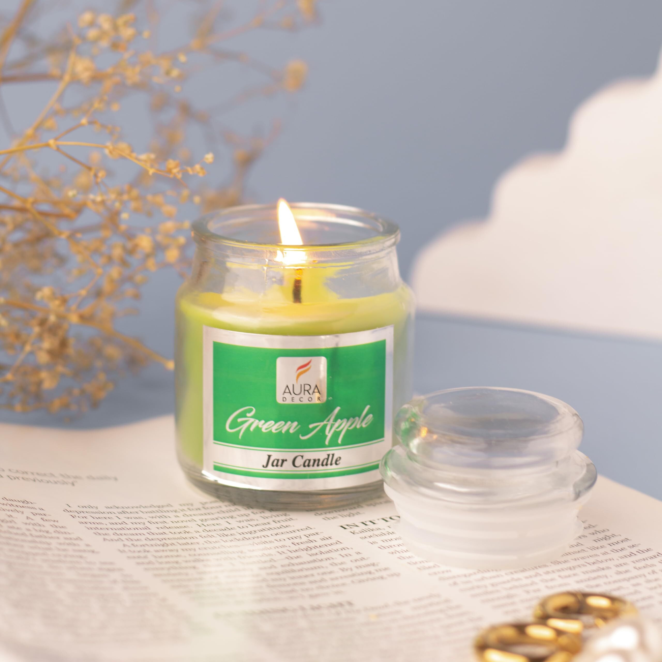 AuraDecor Highly Fragrance Home Decor Scented Jar Candle || Aromatherapy || Spa || Long Burning ||Cookie Jar Candle || Aroma Candles (Green Apple, Pack of 2)