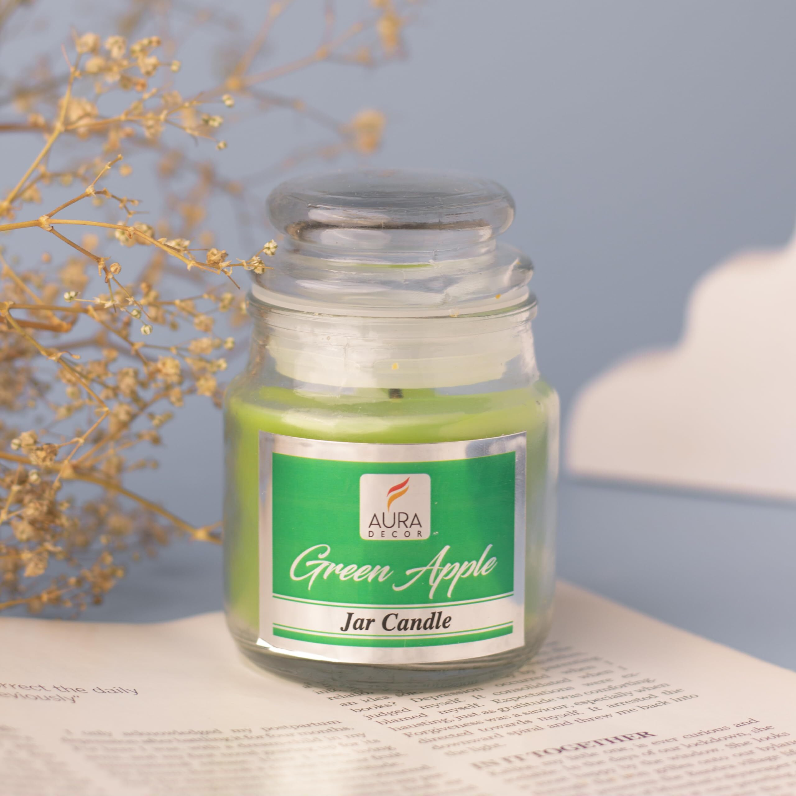 AuraDecor Highly Fragrance Home Decor Scented Jar Candle || Aromatherapy || Spa || Long Burning ||Cookie Jar Candle || Aroma Candles (Green Apple, Pack of 2)