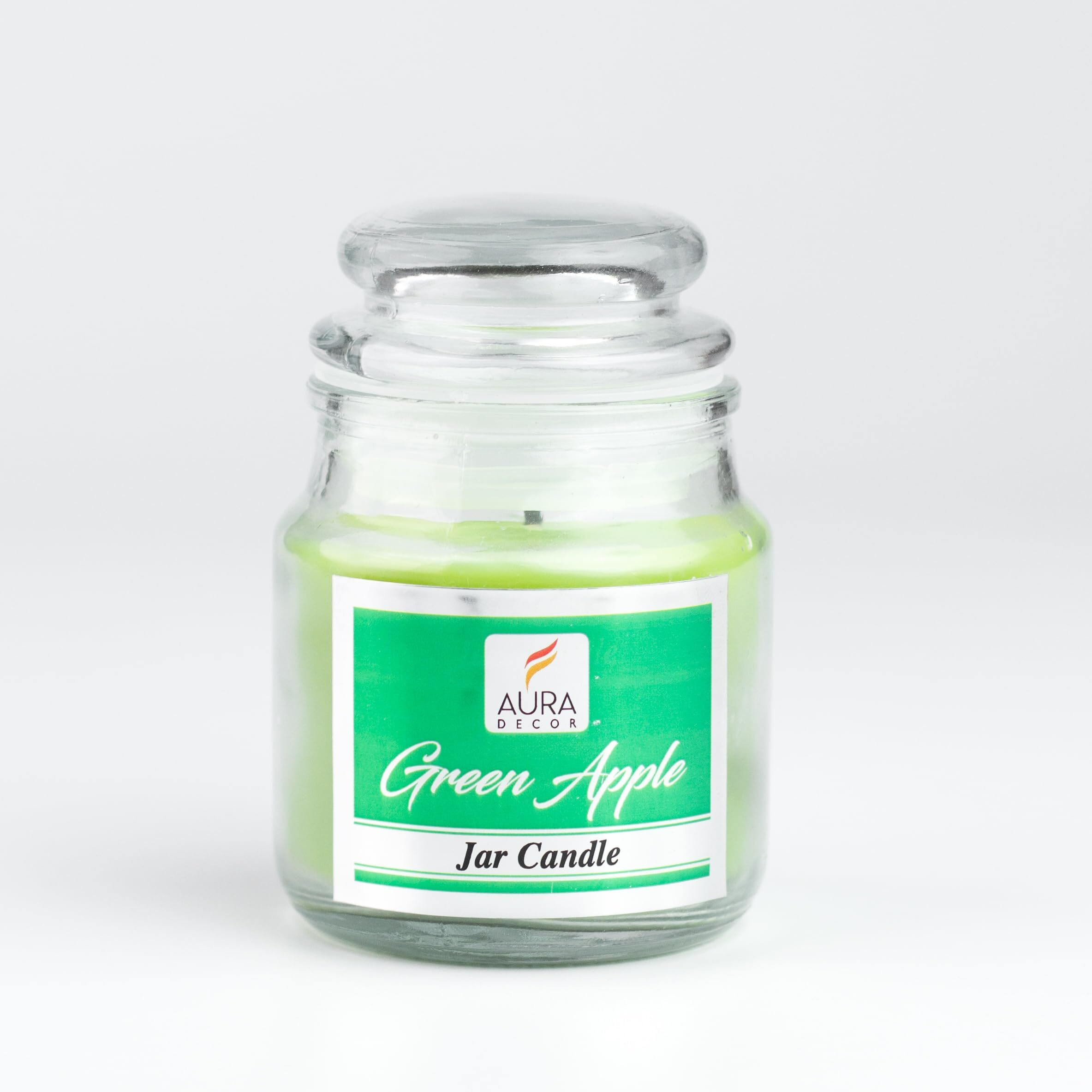 AuraDecor Highly Fragrance Home Decor Scented Jar Candle || Aromatherapy || Spa || Long Burning ||Cookie Jar Candle || Aroma Candles (Green Apple, Pack of 2)