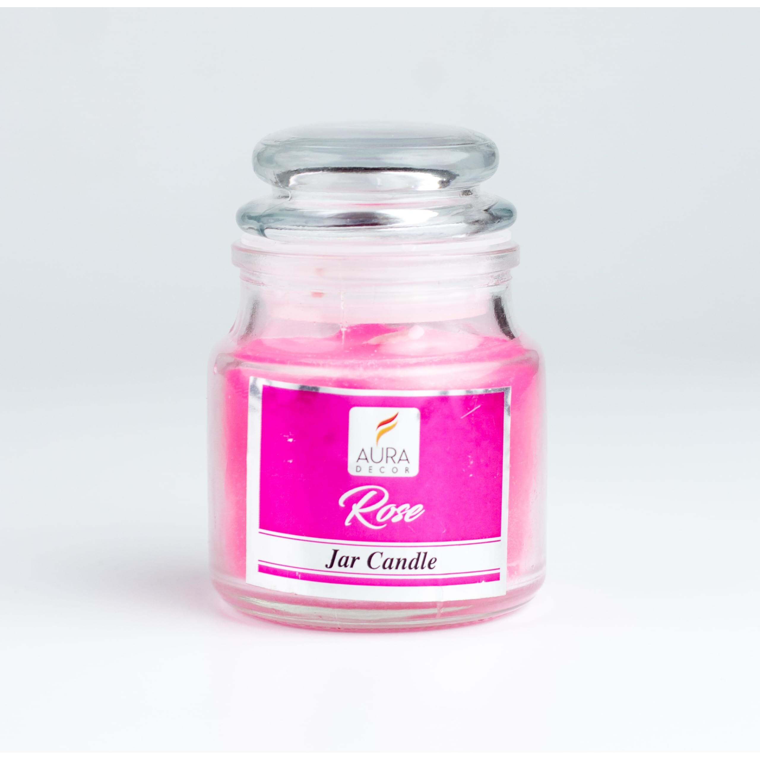 AuraDecor Highly Fragrance Home Decor Scented Jar Candle || Aromatherapy || Spa || Long Burning ||Cookie Jar Candle || Aroma Candles (Rose, Pack of 2)