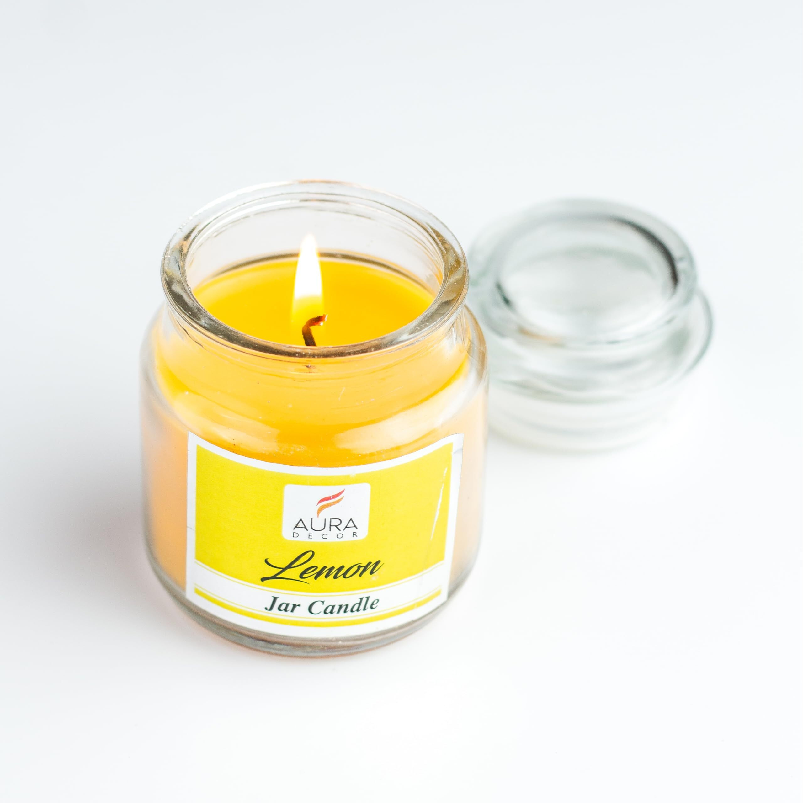 AuraDecor Highly Fragrance Home Decor Scented Jar Candle || Aromatherapy || Spa || Long Burning ||Cookie Jar Candle || Aroma Candles (Lemon, Pack of 2)