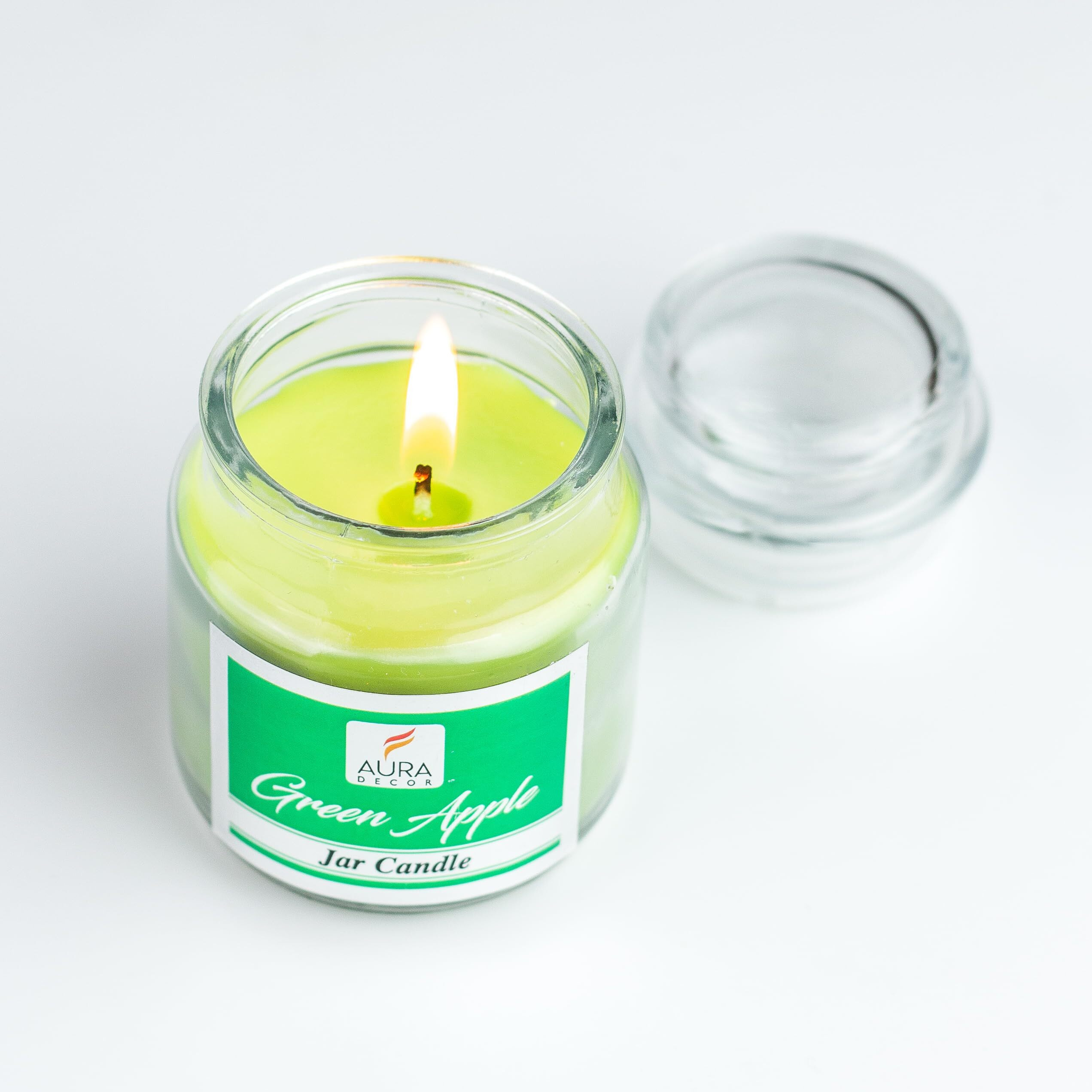 AuraDecor Highly Fragrance Home Decor Scented Jar Candle || Aromatherapy || Spa || Long Burning ||Cookie Jar Candle || Aroma Candles (Green Apple, Pack of 1)