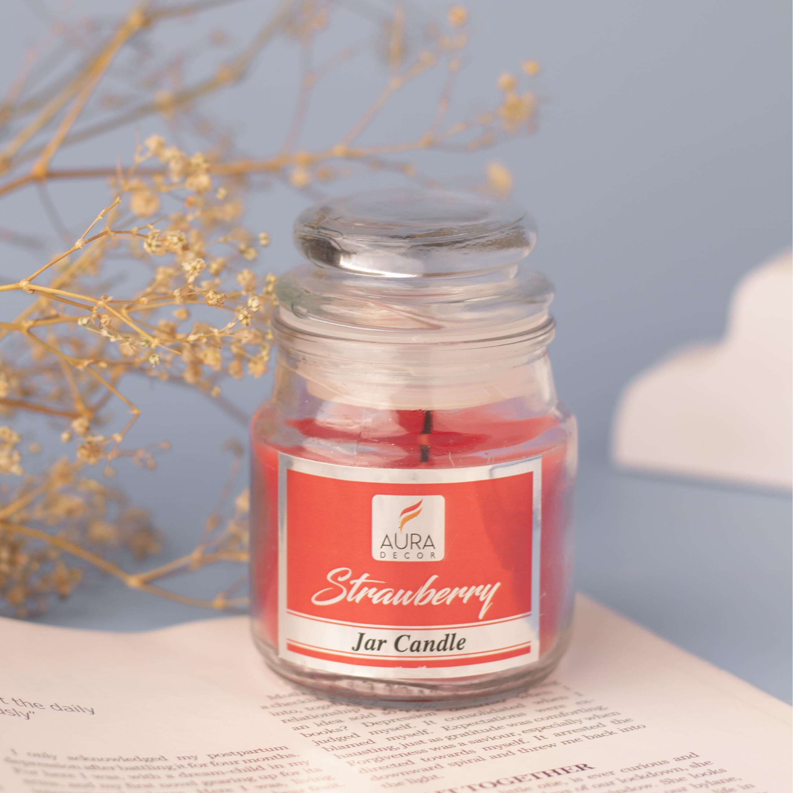 AuraDecor Highly Fragrance Home Decor Scented Jar Candle || Aromatherapy || Spa || Long Burning ||Cookie Jar Candle || Aroma Candles (Strawberry, Pack of 2)