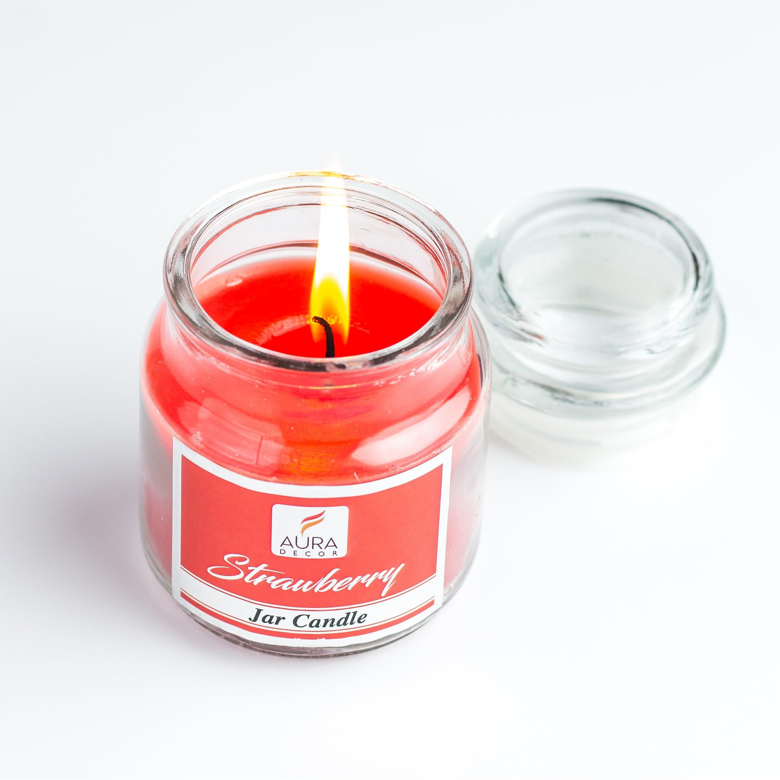 AuraDecor Highly Fragrance Home Decor Scented Jar Candle || Aromatherapy || Spa || Long Burning ||Cookie Jar Candle || Aroma Candles (Strawberry, Pack of 2)