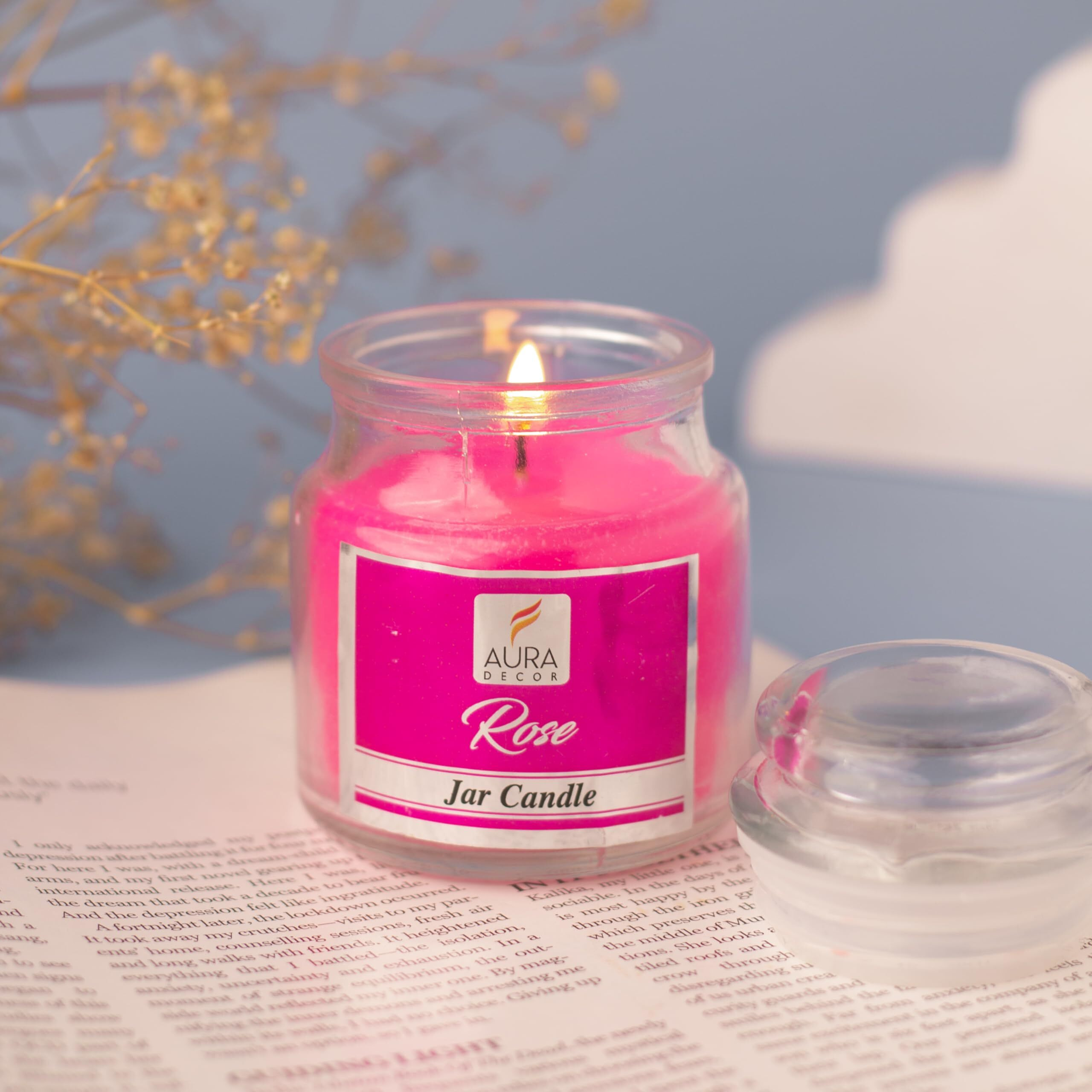 AuraDecor Highly Fragrance Home Decor Scented Jar Candle || Aromatherapy || Spa || Long Burning ||Cookie Jar Candle || Aroma Candles (Rose, Pack of 1)