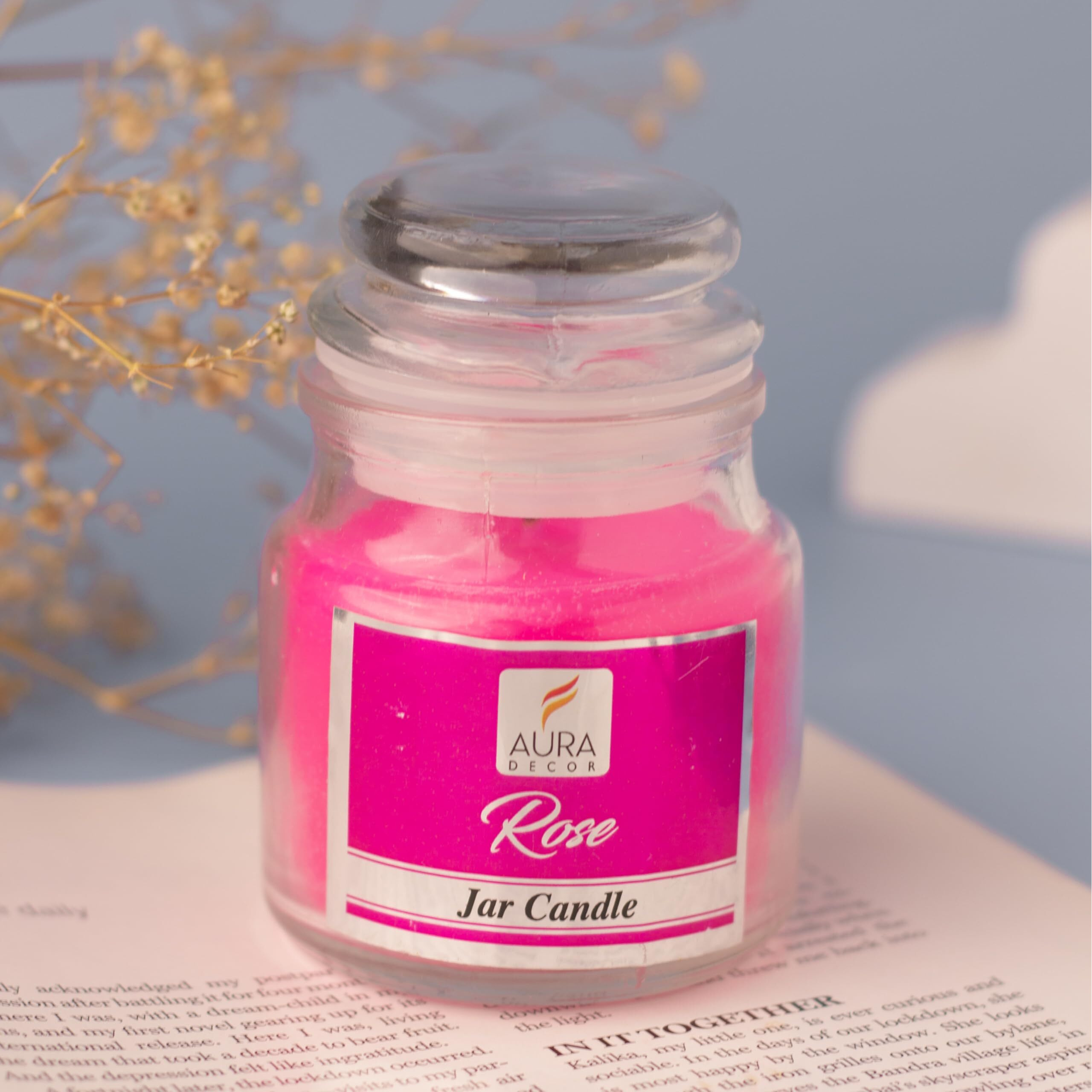 AuraDecor Highly Fragrance Home Decor Scented Jar Candle || Aromatherapy || Spa || Long Burning ||Cookie Jar Candle || Aroma Candles (Rose, Pack of 1)